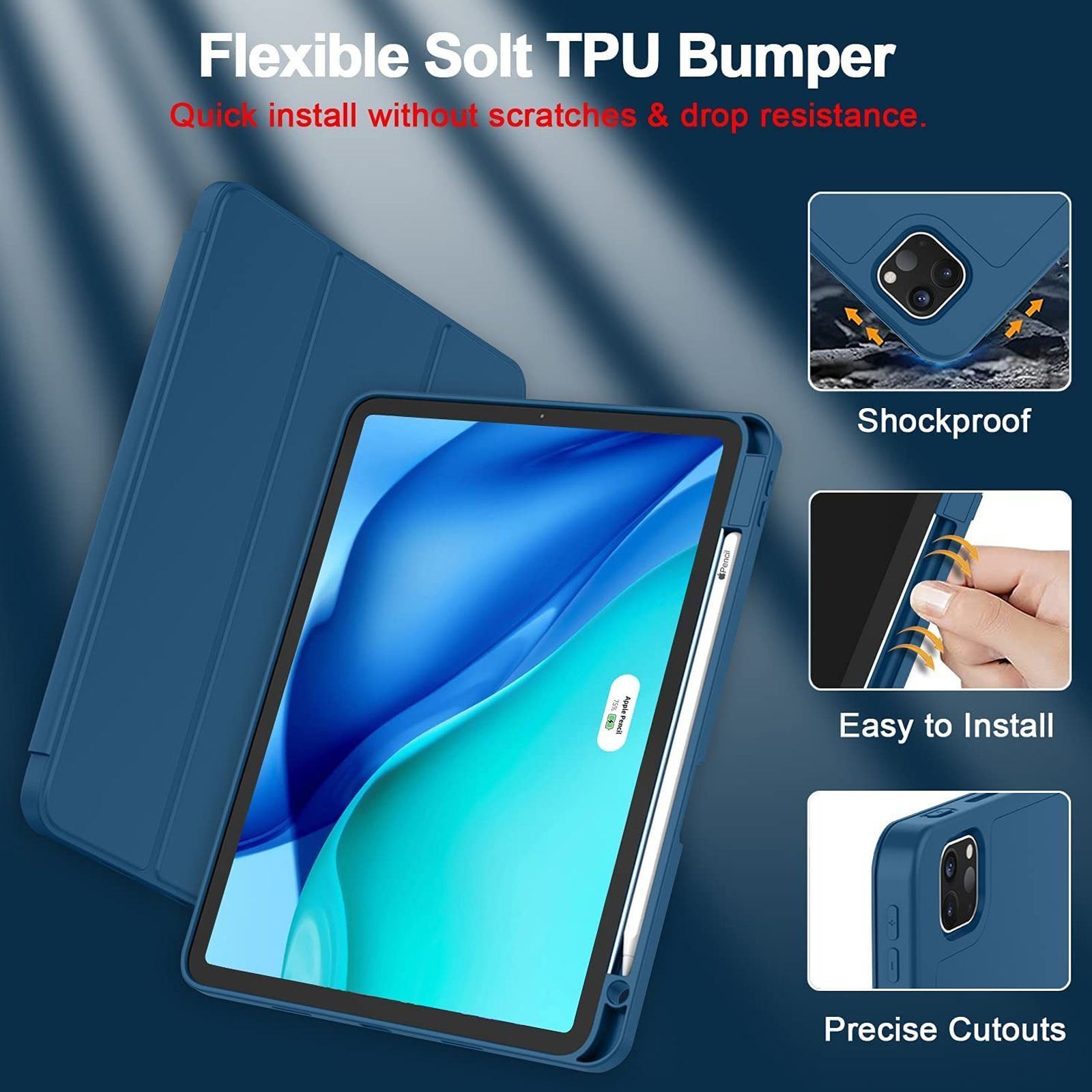 Vaku Stallion Trifold Polyurethane Leather, Silicone Flip Cover for Apple iPad Pro 11 Inch, iPad Air (4th Gen) (Wireless Charging Support, Blue)_5