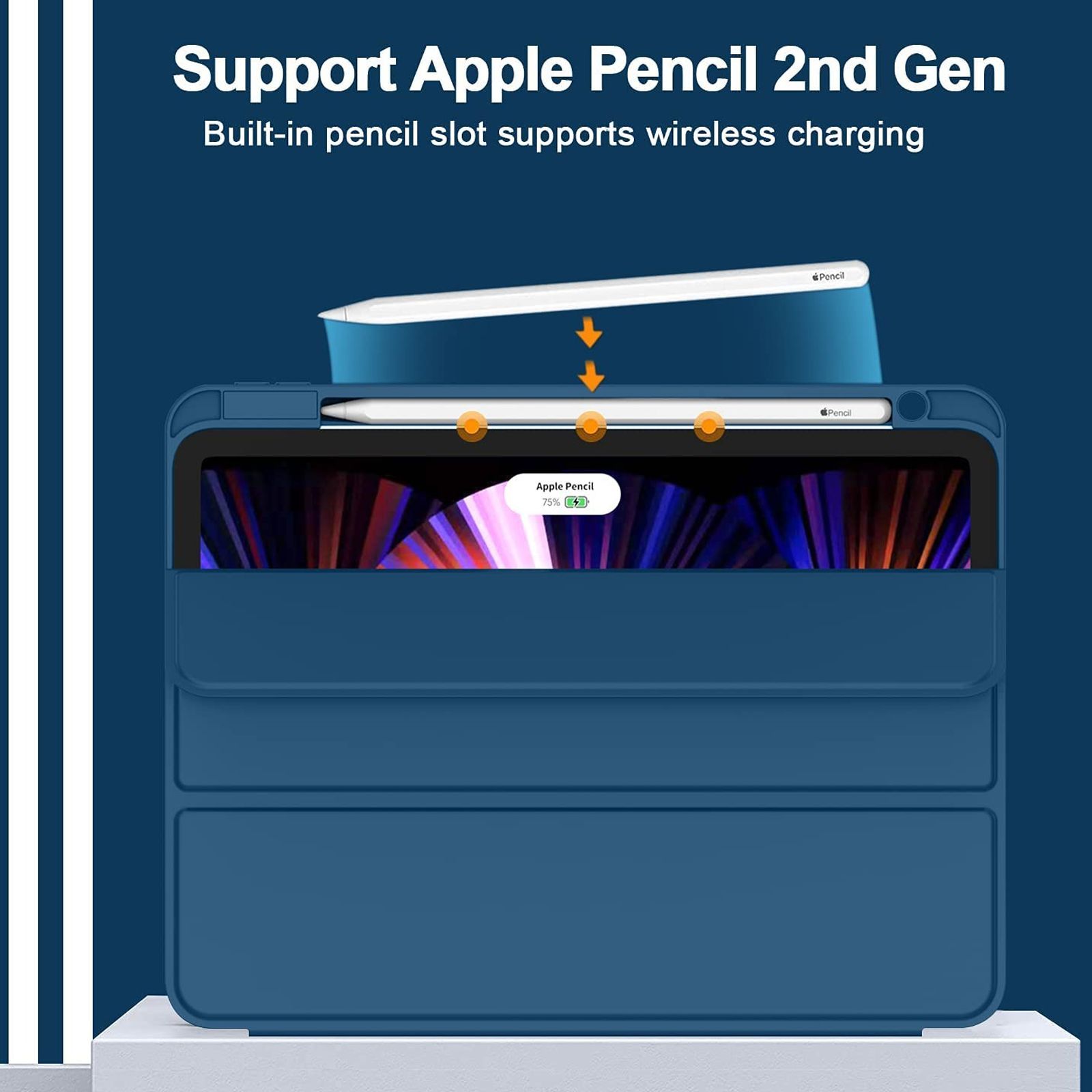 Vaku Stallion Trifold Polyurethane Leather, Silicone Flip Cover for Apple iPad Pro 11 Inch, iPad Air (4th Gen) (Wireless Charging Support, Blue)_6