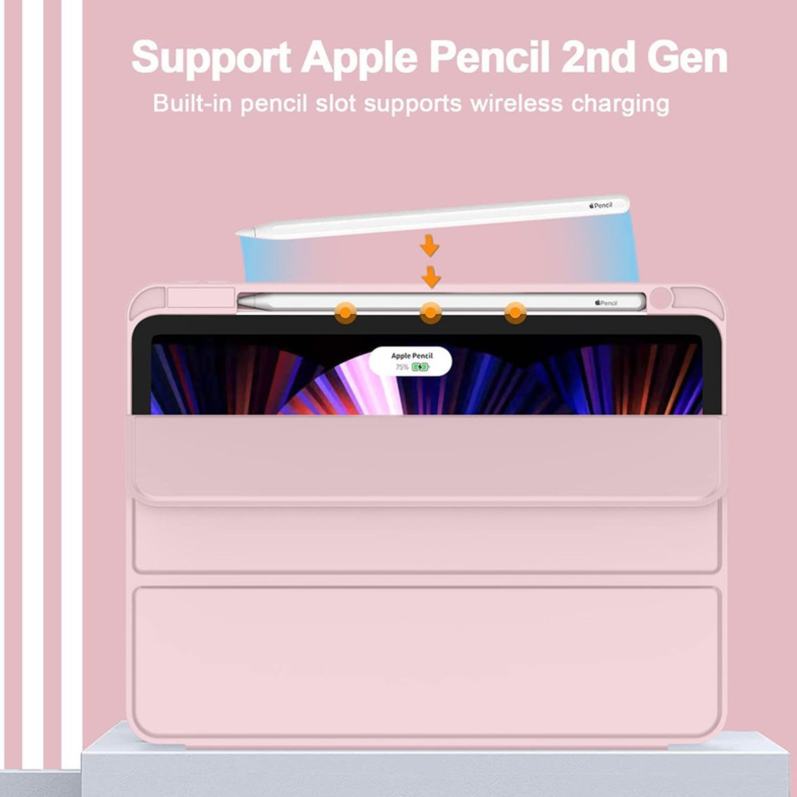 VAKU LUXOS Stallion Trifold Polyurethane Leather, Silicone Flip Cover for Apple iPad Pro 11 Inch, iPad Air (4th Gen) (Wireless Charging Support, Pink)_5