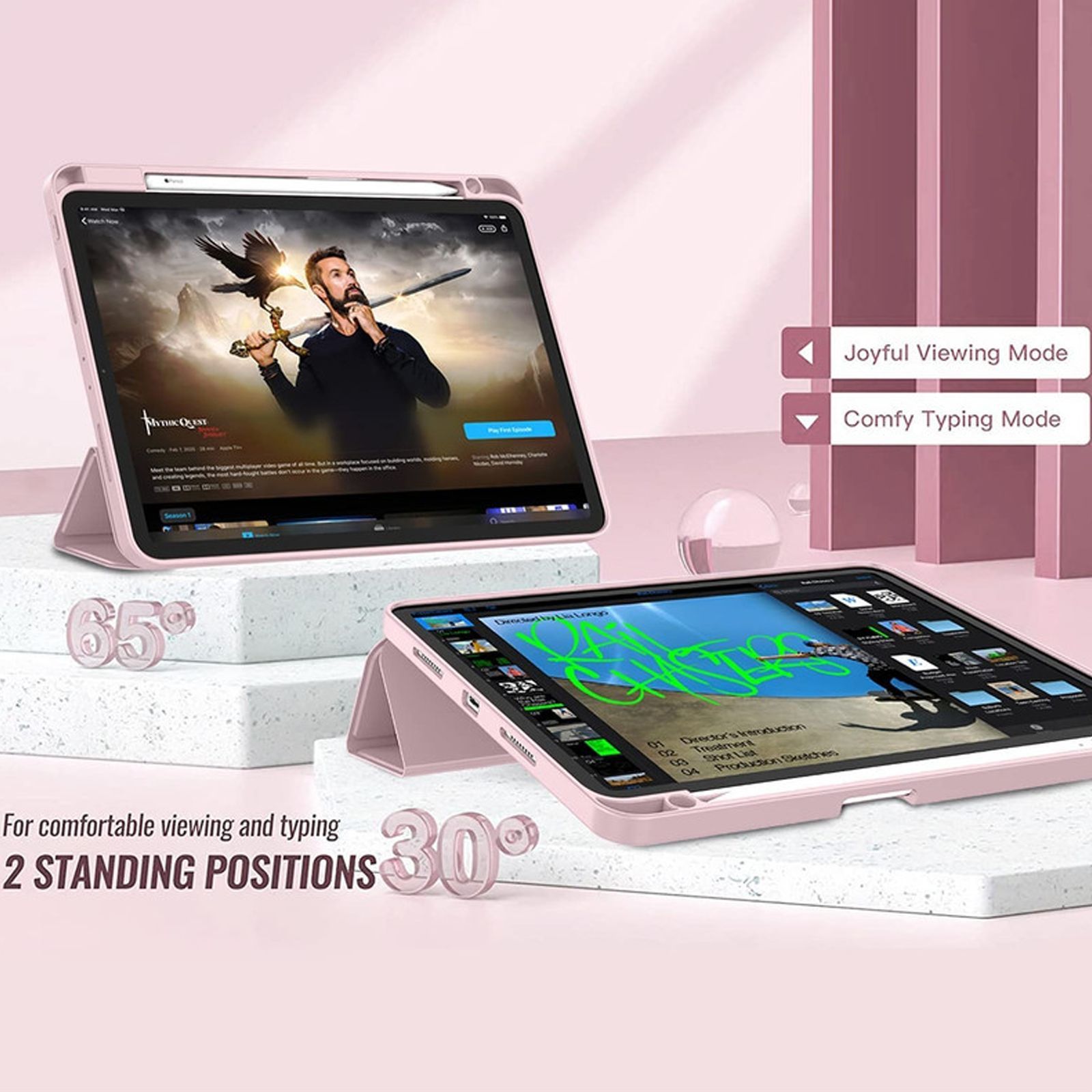 VAKU LUXOS Stallion Trifold Polyurethane Leather, Silicone Flip Cover for Apple iPad Pro 11 Inch, iPad Air (4th Gen) (Wireless Charging Support, Pink)_6