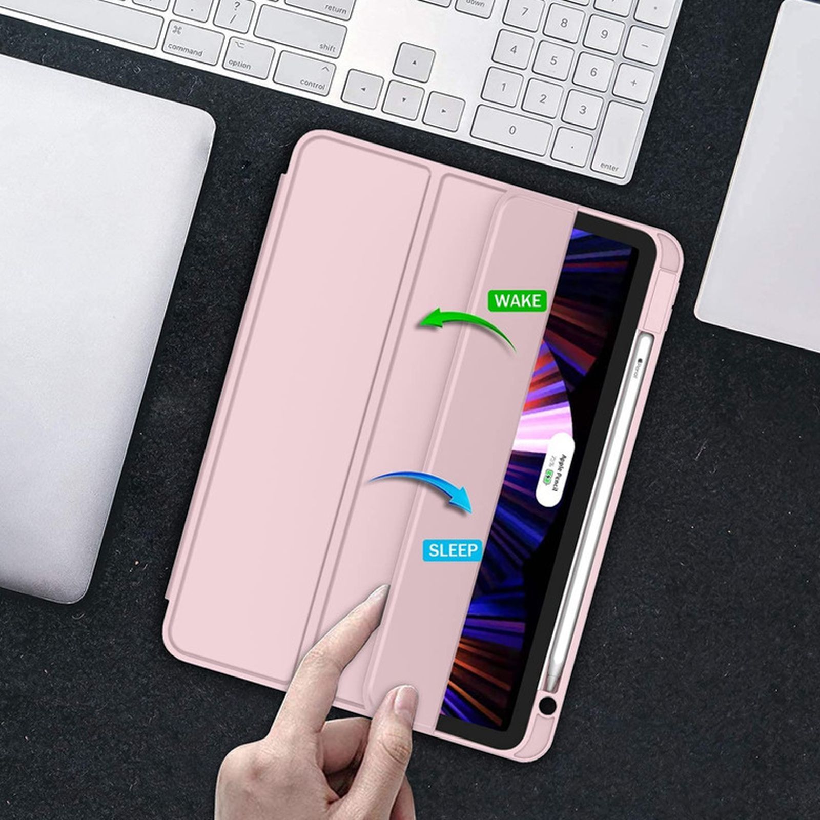 VAKU LUXOS Stallion Trifold Polyurethane Leather, Silicone Flip Cover for Apple iPad Pro 11 Inch, iPad Air (4th Gen) (Wireless Charging Support, Pink)_7