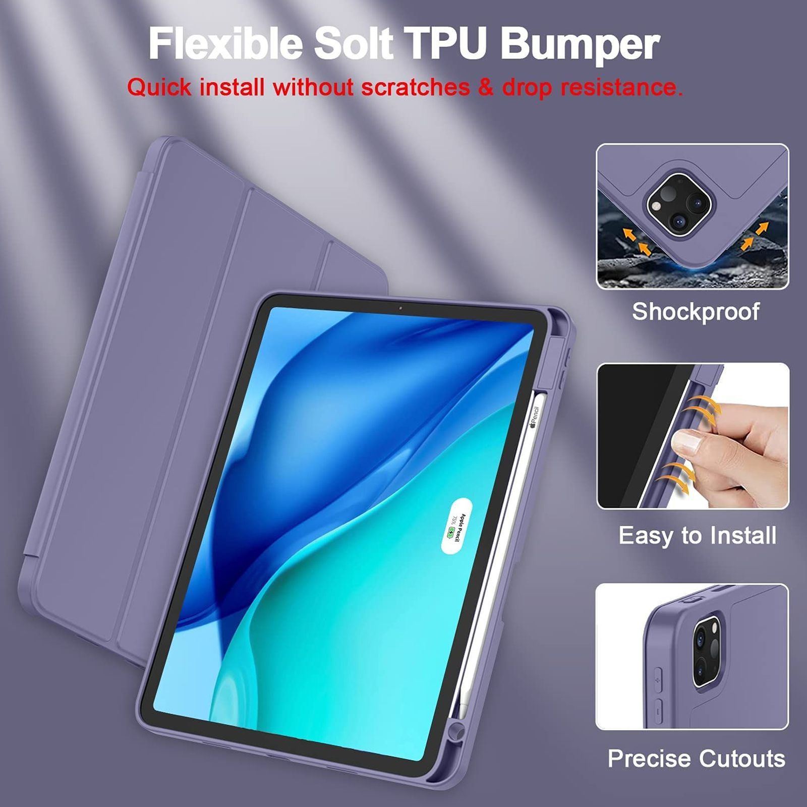 Vaku Stallion Trifold Polyurethane Leather, Silicone Flip Cover for Apple iPad Pro 11 Inch, iPad Air (4th Gen) (Wireless Charging Support, Purple)_4