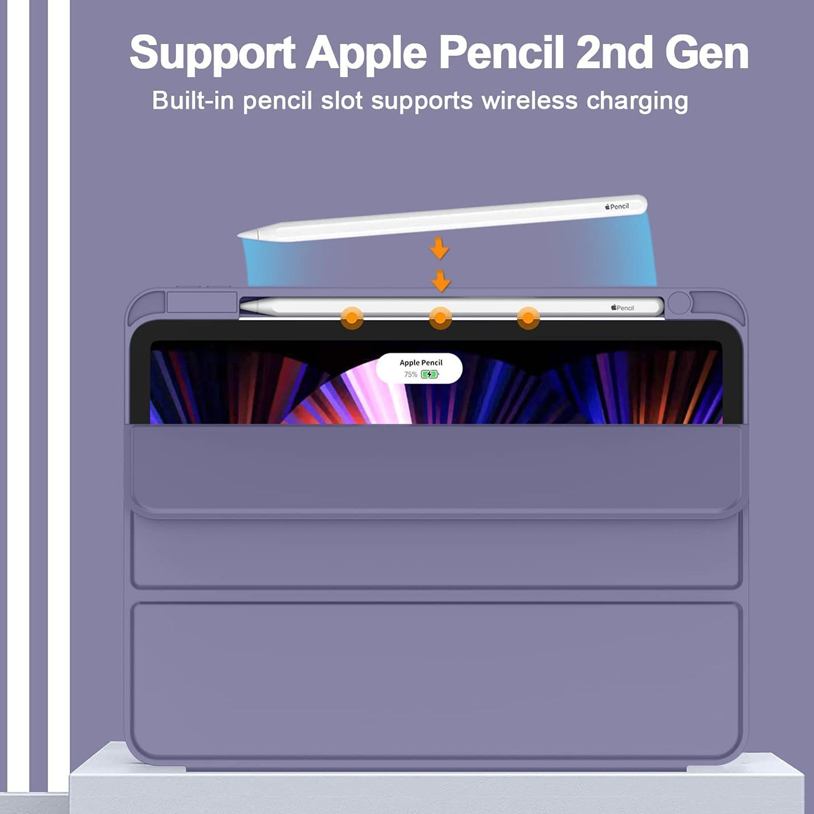 Vaku Stallion Trifold Polyurethane Leather, Silicone Flip Cover for Apple iPad Pro 11 Inch, iPad Air (4th Gen) (Wireless Charging Support, Purple)_5