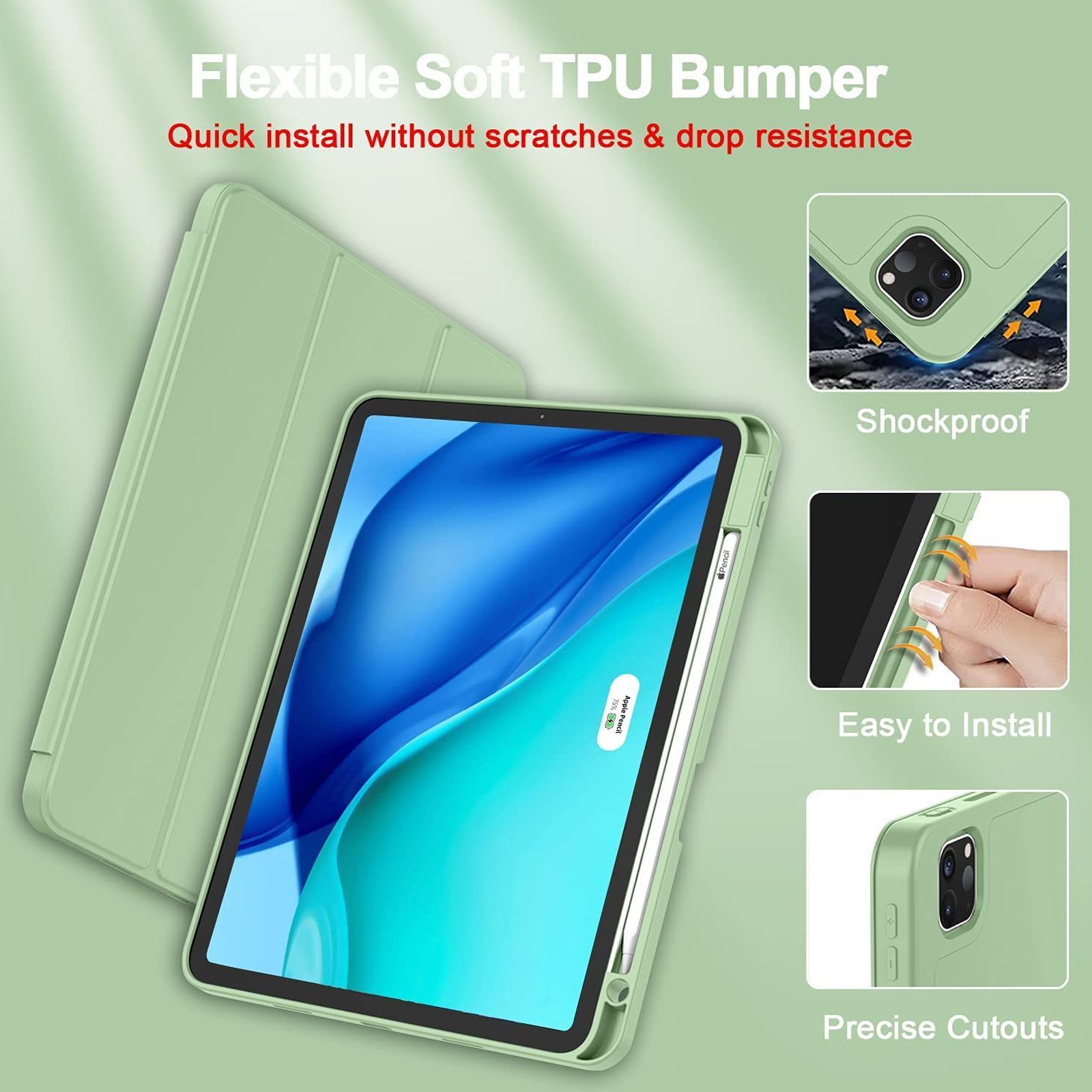 Vaku Stallion Trifold Polyurethane Leather, Silicone Flip Cover for Apple iPad Pro 11 Inch, iPad Air (4th Gen) (Wireless Charging Support, Green)_5