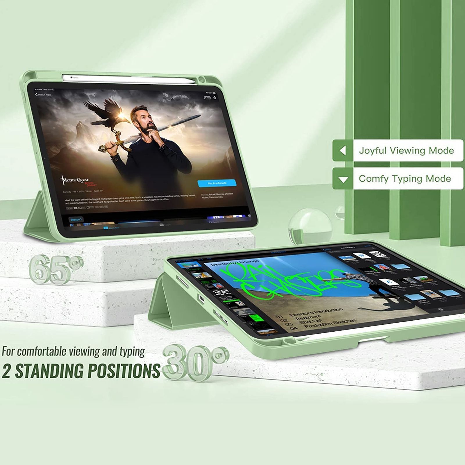 Vaku Stallion Trifold Polyurethane Leather, Silicone Flip Cover for Apple iPad Pro 11 Inch, iPad Air (4th Gen) (Wireless Charging Support, Green)_6