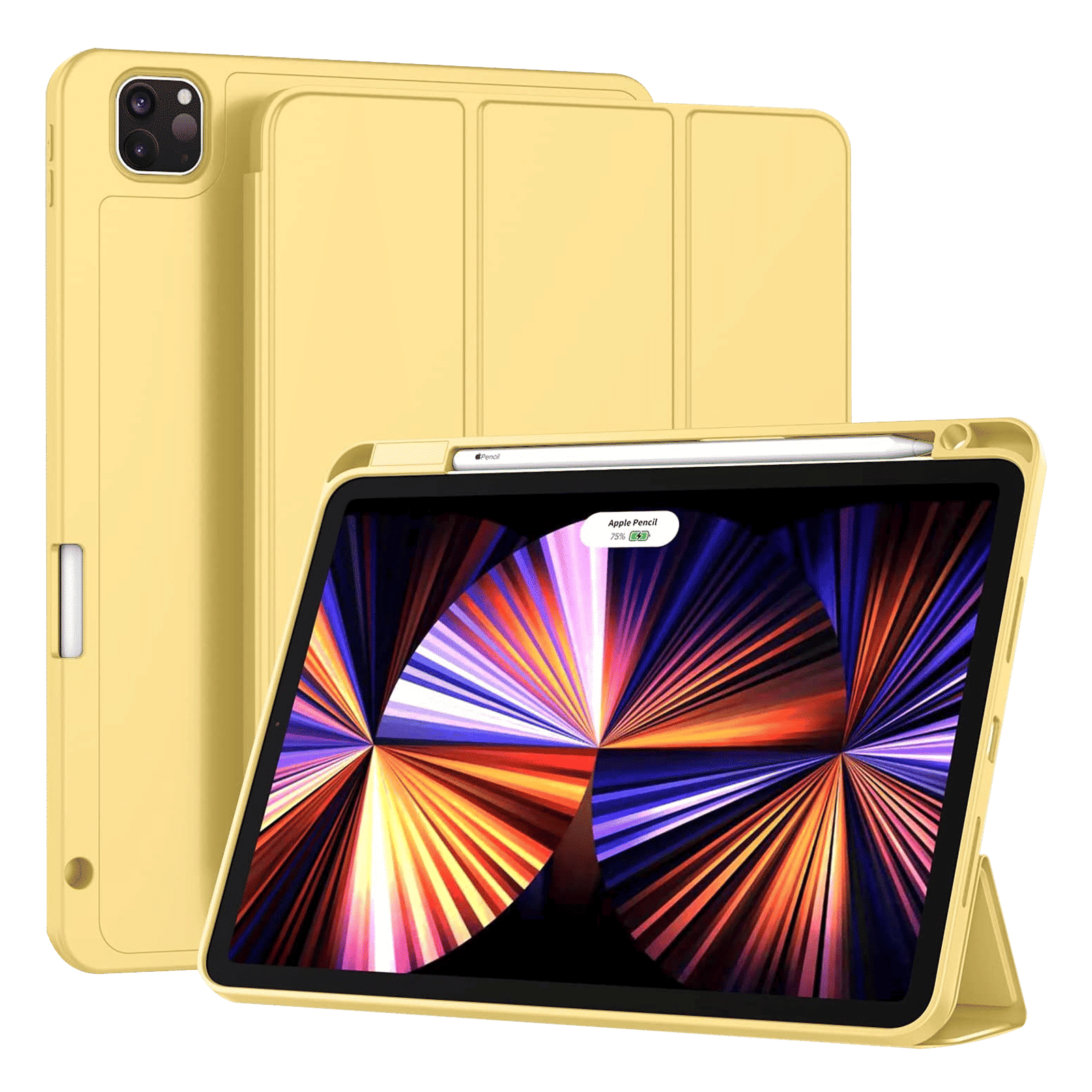 VAKU LUXOS Stallion Trifold Polyurethane Leather, Silicone Flip Cover for Apple iPad Pro 11 Inch, iPad Air (4th Gen) (Wireless Charging Support, Yellow)_1