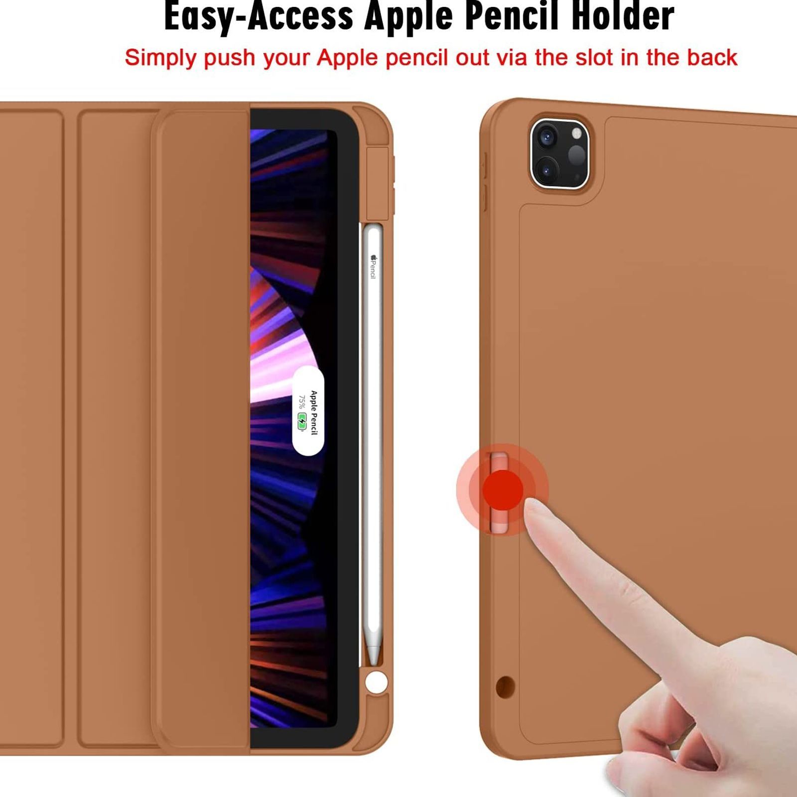 Vaku Stallion Trifold Polyurethane Leather, Silicone Flip Cover for Apple iPad Pro 11 Inch, iPad Air (4th Gen) (Wireless Charging Support, Brown)_7