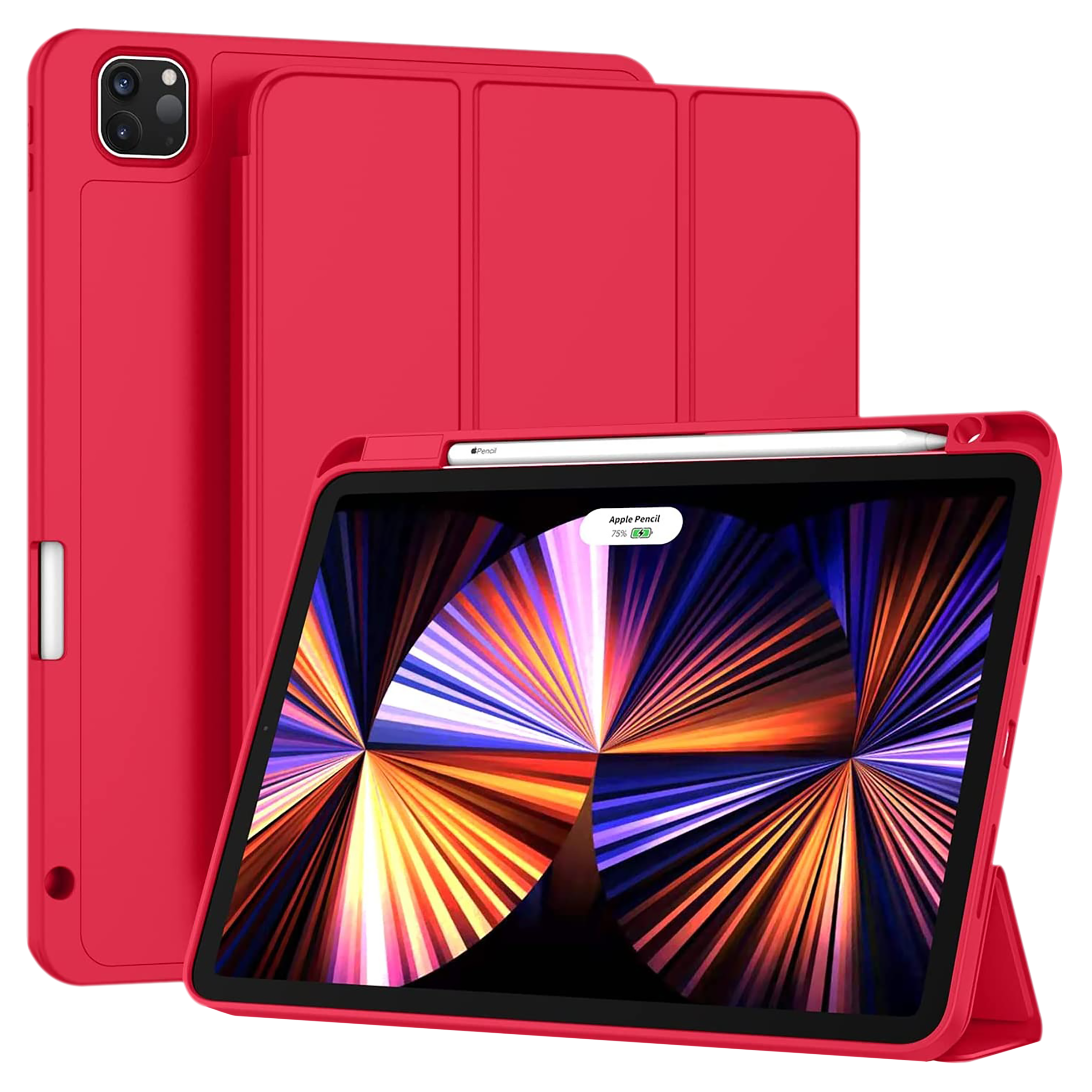 Vaku Stallion Trifold Polyurethane Leather, Silicone Flip Cover for Apple iPad Pro 11 Inch, iPad Air (4th Gen) (Wireless Charging Support, Red)_1