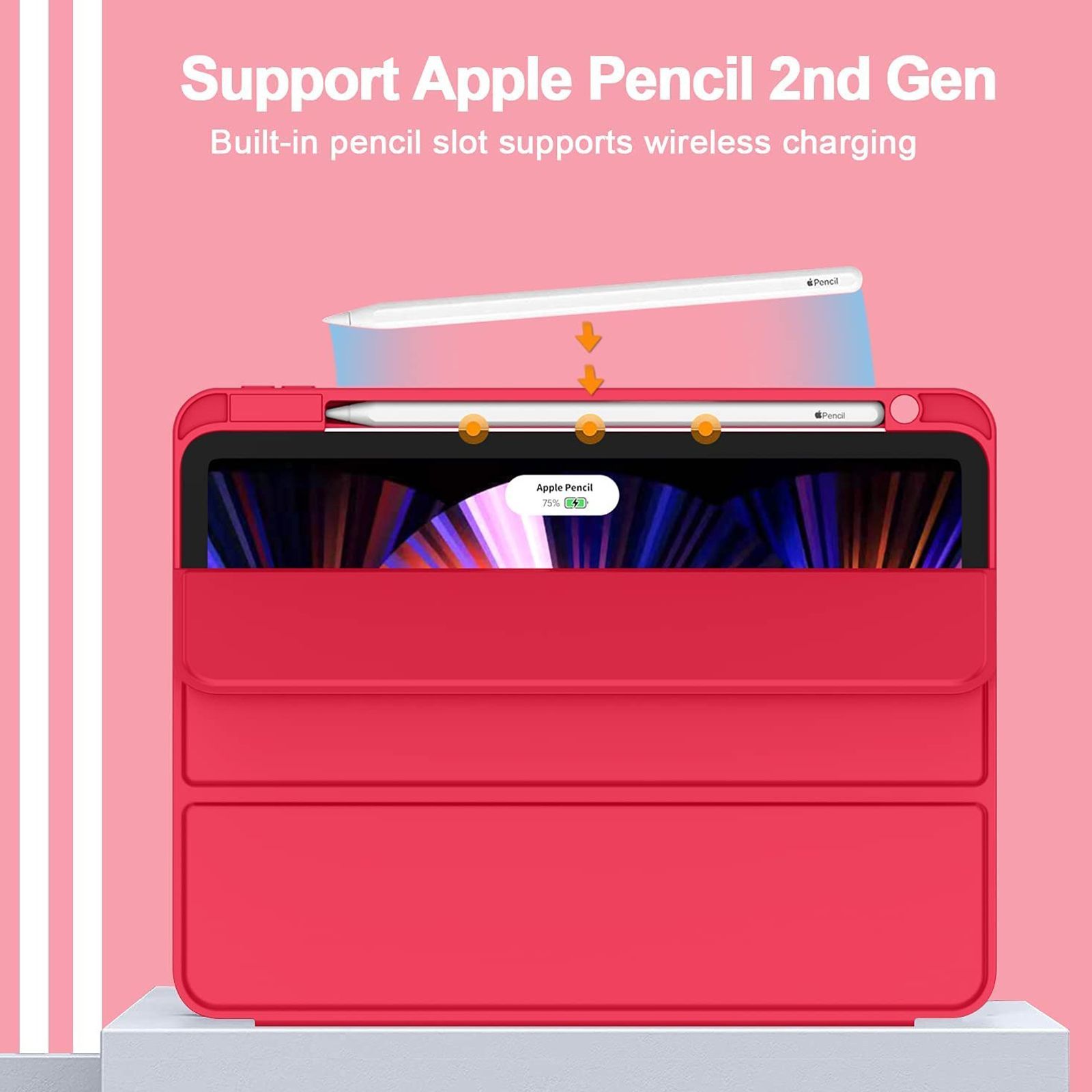 Vaku Stallion Trifold Polyurethane Leather, Silicone Flip Cover for Apple iPad Pro 11 Inch, iPad Air (4th Gen) (Wireless Charging Support, Red)_8