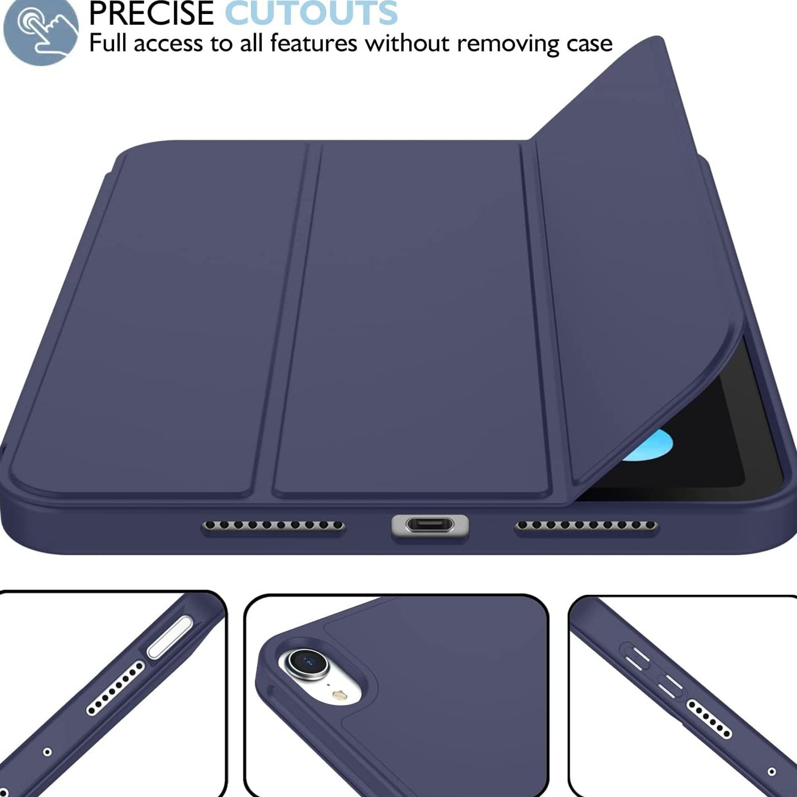 Vaku Stallion Trifold TPU Flip Cover for Apple iPad Mini (6th Gen) (Wireless Charging Support, Blue)_6