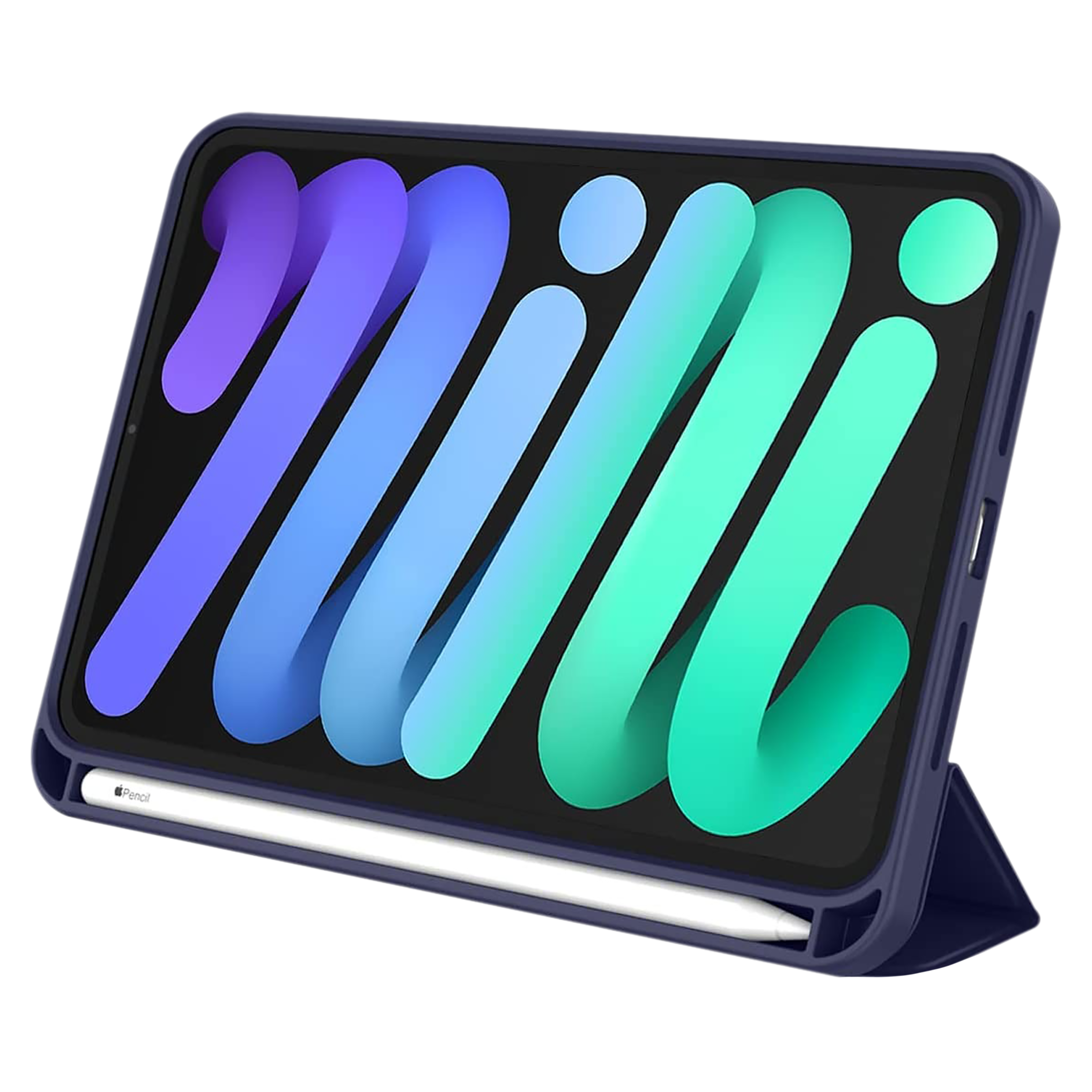 Vaku Stallion Trifold TPU Flip Cover for Apple iPad Mini (6th Gen) (Wireless Charging Support, Blue)_3