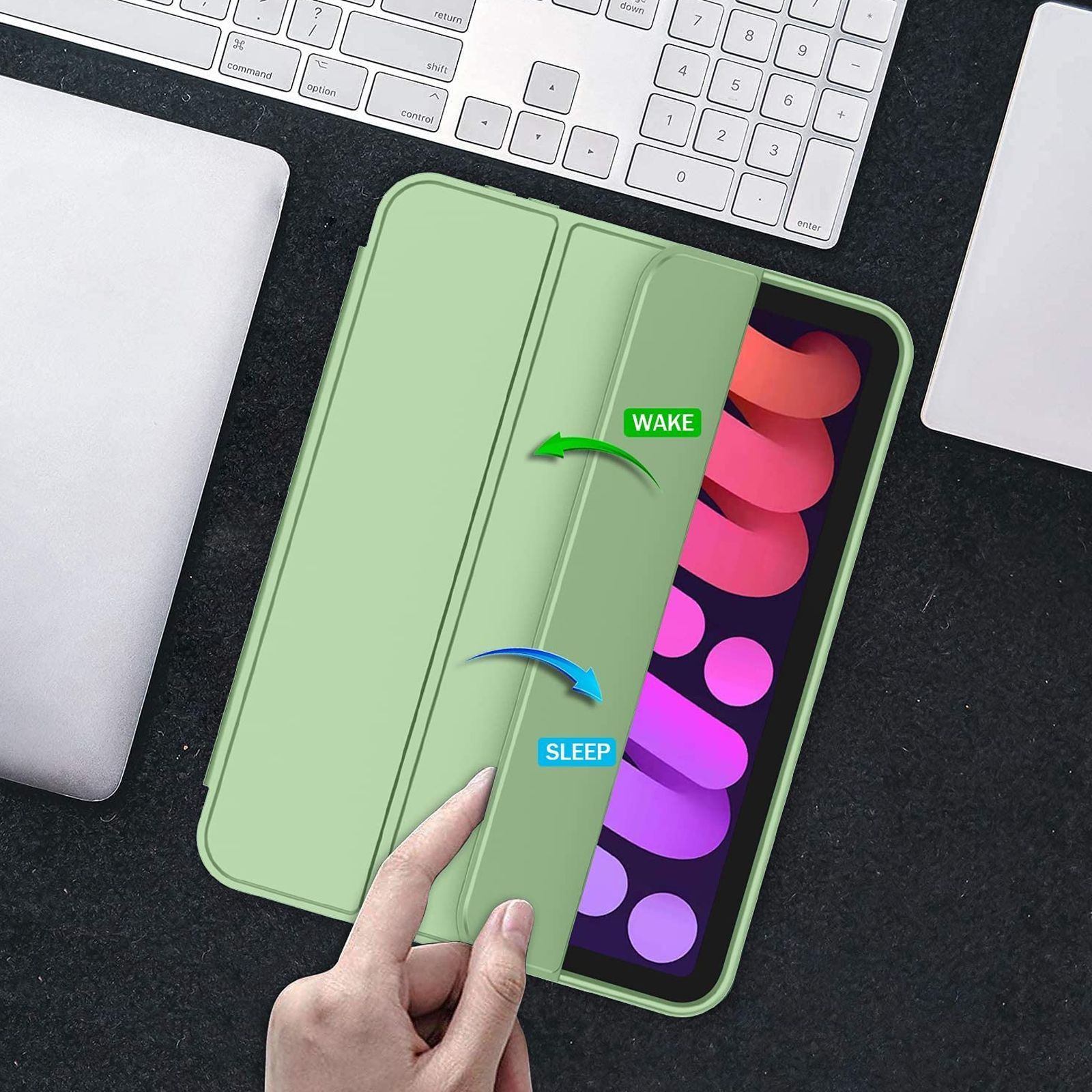 Vaku Stallion Trifold TPU Flip Cover for Apple iPad Mini (6th Gen) (Wireless Charging Support, Green)_6