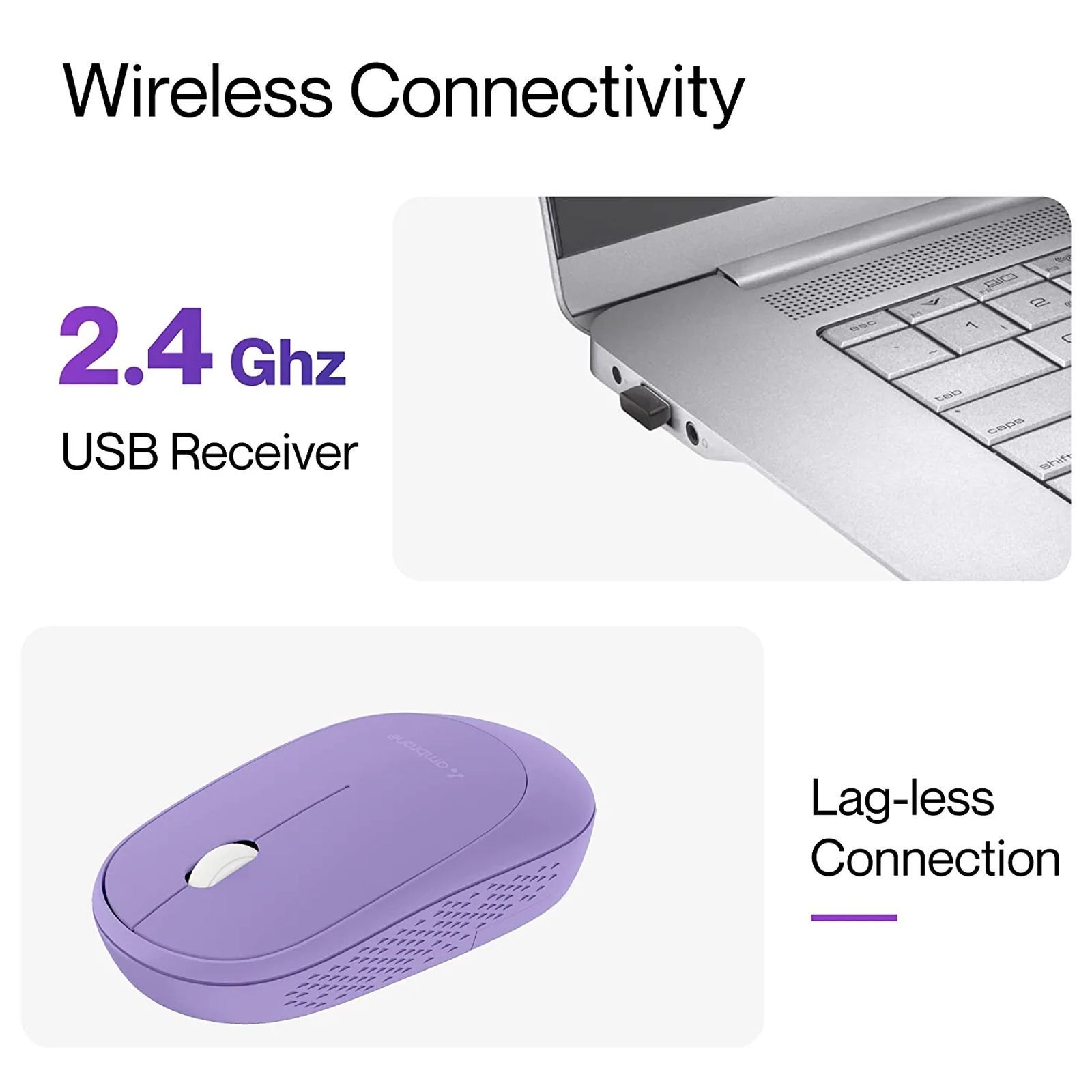 ambrane SliQ Wireless Optical Mouse with Silent Click Buttons (1200 DPI, Sleek Design, Purple)_7