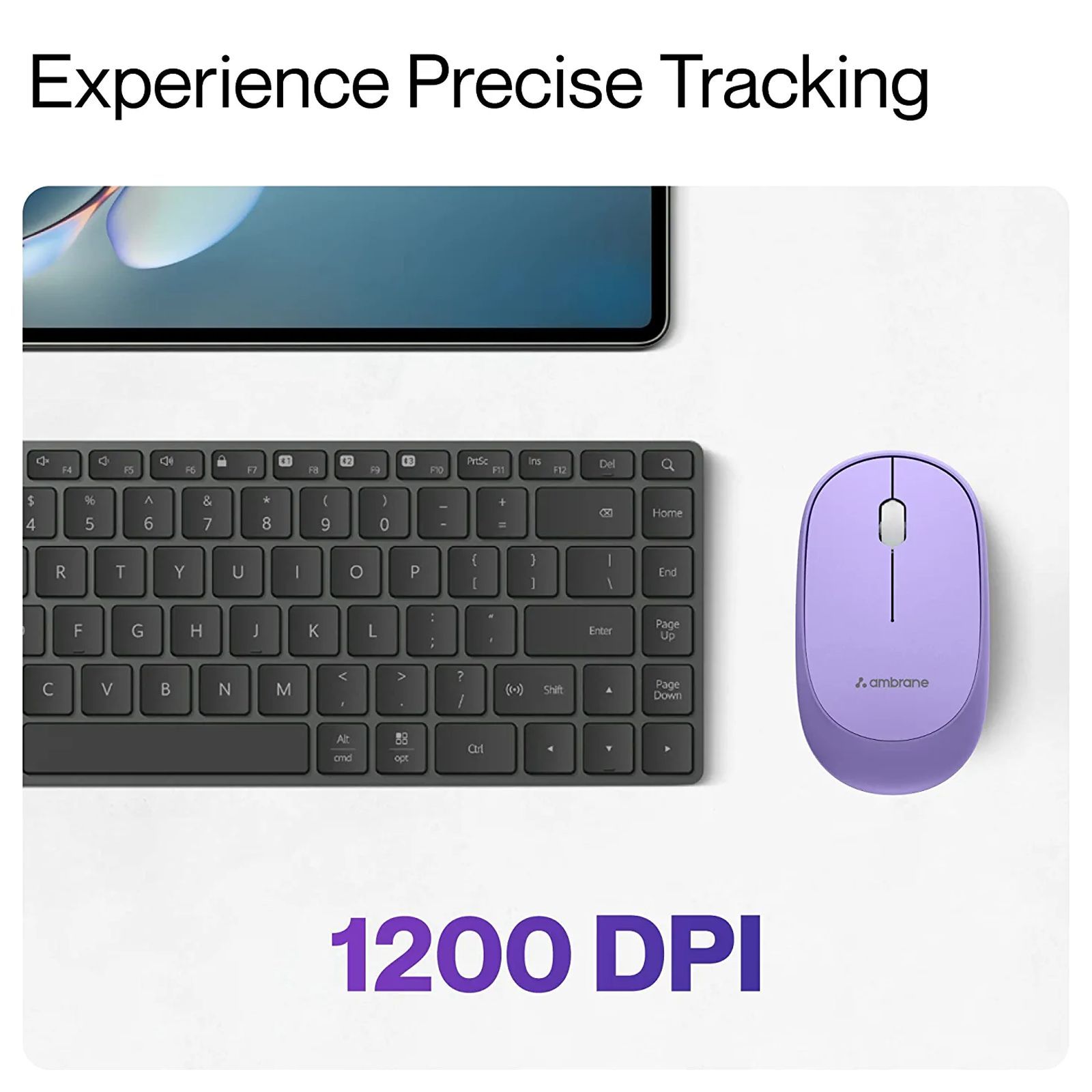 ambrane SliQ Wireless Optical Mouse with Silent Click Buttons (1200 DPI, Sleek Design, Purple)_8