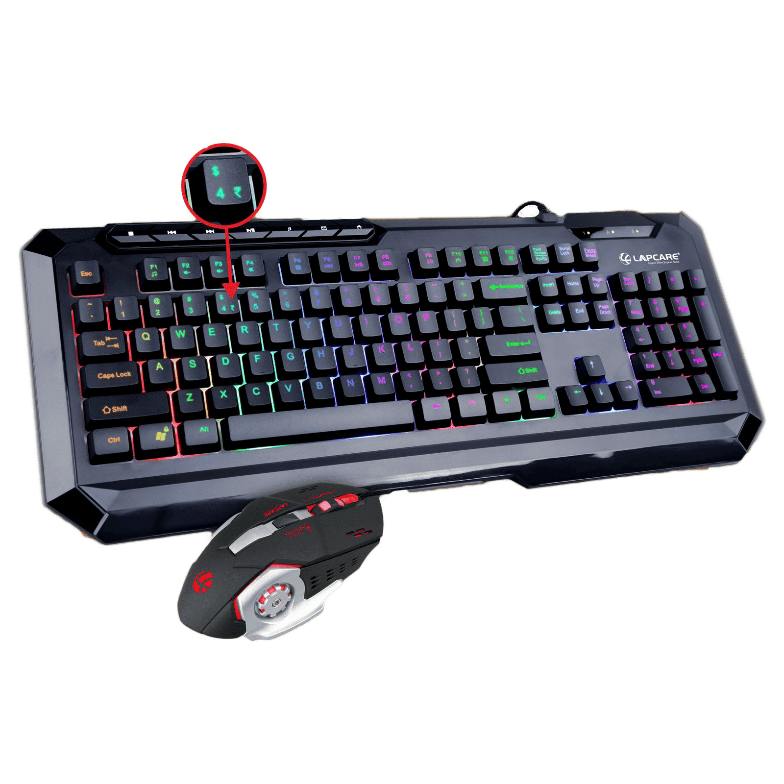LAPCARE Champ LGC-003 Wired Gaming Keyboard & Mouse Combo (111 Keys, 3600 DPI Adjustable, Multimedia Shortcut Keys, Black)_1