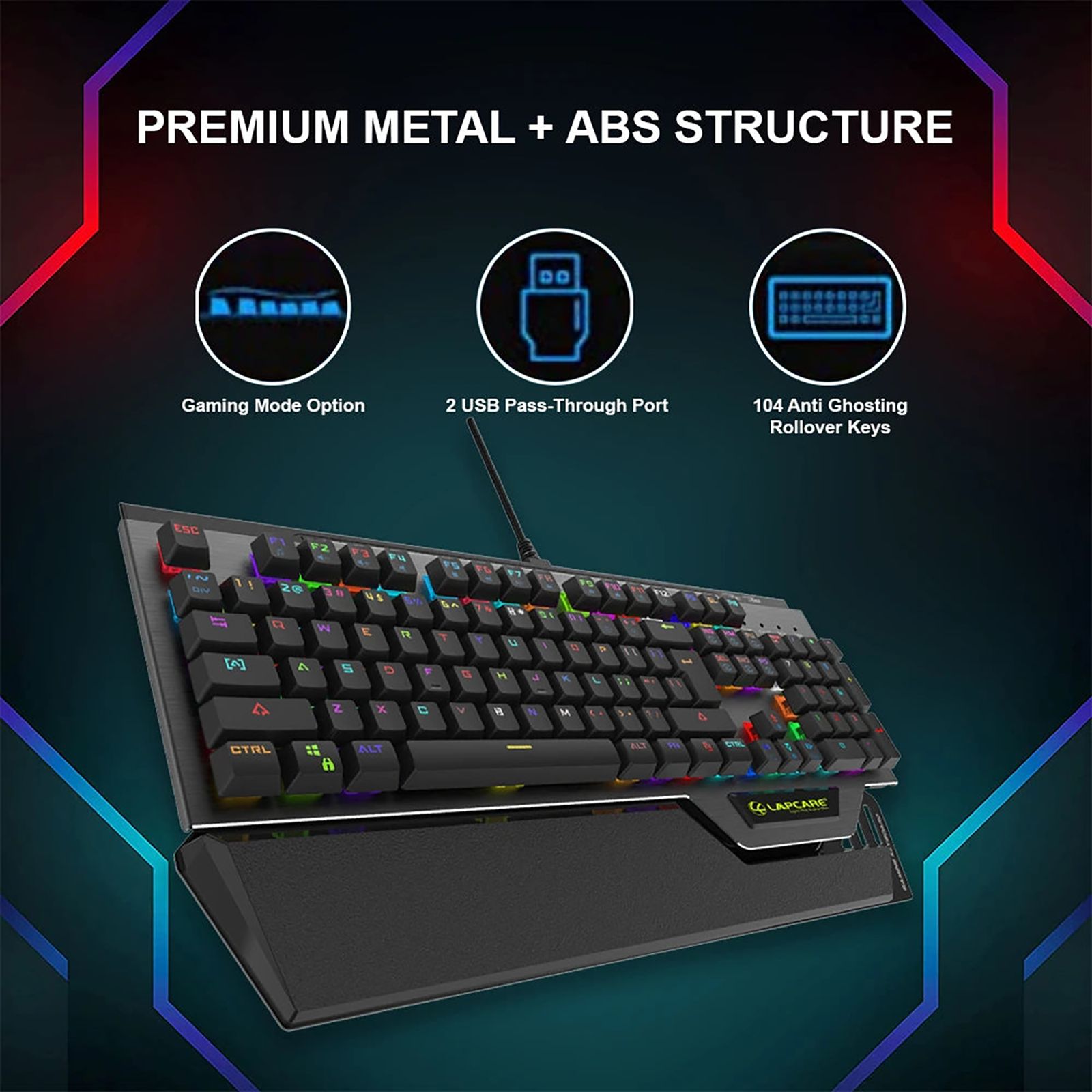 LAPCARE Champ LGK-108 Wired Gaming Keyboard with Backlit Keys (Waterproof, Black)_5