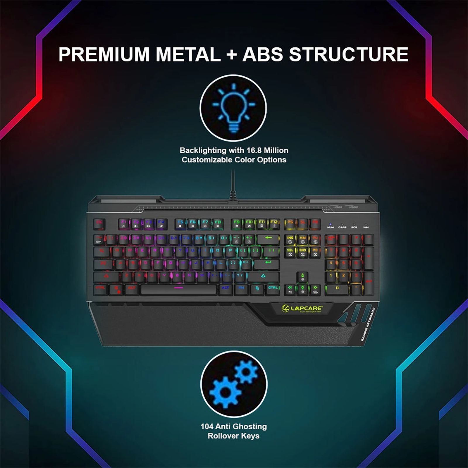 LAPCARE Champ LGK-108 Wired Gaming Keyboard with Backlit Keys (Waterproof, Black)_6