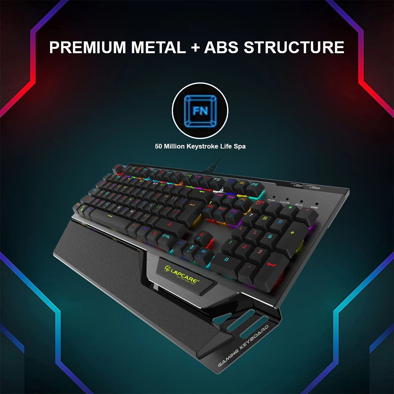 LAPCARE Champ LGK-108 Wired Gaming Keyboard with Backlit Keys (Waterproof, Black)_7