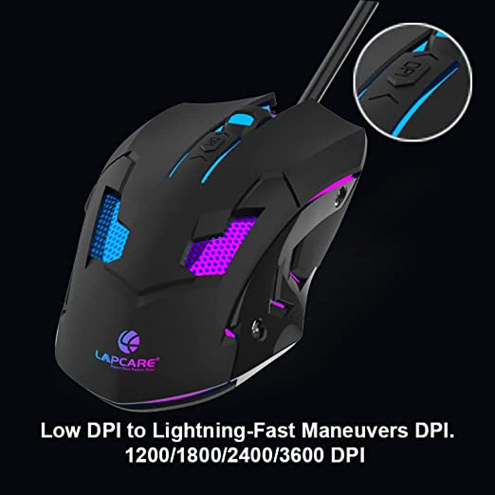 LAPCARE Champ LGM-100 Wired Gaming Mouse (3600 DPI Adjustable, Ergonomic Design, Black) LAPCARE Champ LGM-100 Wired Gaming Mouse (3600 DPI Adjustable, Ergonomic Design, Black)_6