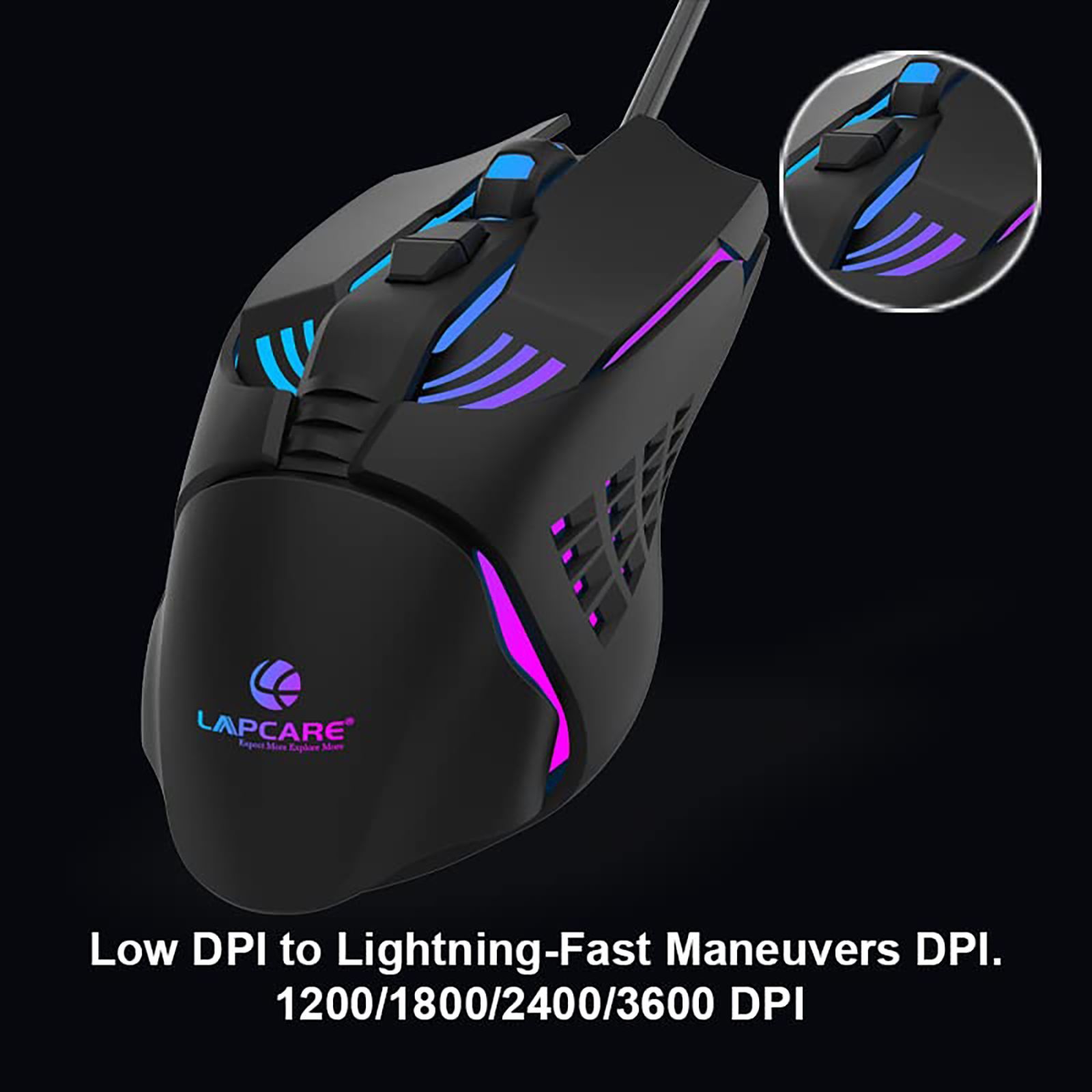 LAPCARE Champ LGM-105 Wired Optical Gaming Mouse (3600 DPI Adjustable, Ergonomic Design, Black) LAPCARE Champ LGM-105 Wired Optical Gaming Mouse (3600 DPI Adjustable, Ergonomic Design, Black)_5