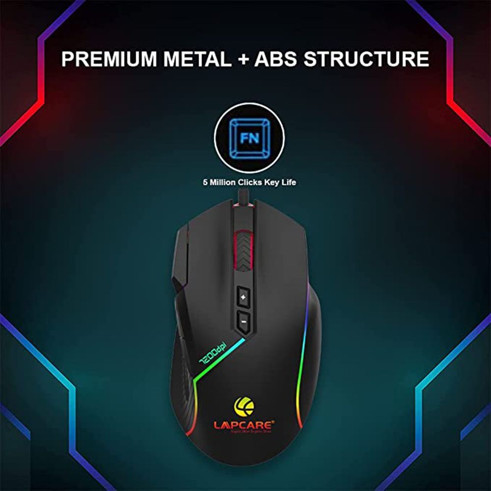 LAPCARE Champ LGM-108 Wired Optical Gaming Mouse (7200 DPI, Ergonomic Design, Black) LAPCARE Champ LGM-108 Wired Optical Gaming Mouse (7200 DPI, Ergonomic Design, Black)_8