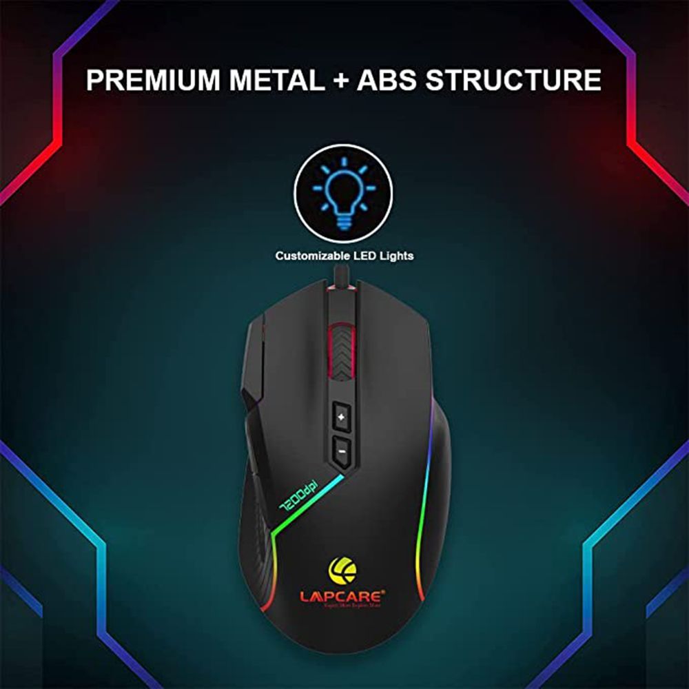 LAPCARE Champ LGM-108 Wired Optical Gaming Mouse (7200 DPI, Ergonomic Design, Black) LAPCARE Champ LGM-108 Wired Optical Gaming Mouse (7200 DPI, Ergonomic Design, Black)_5