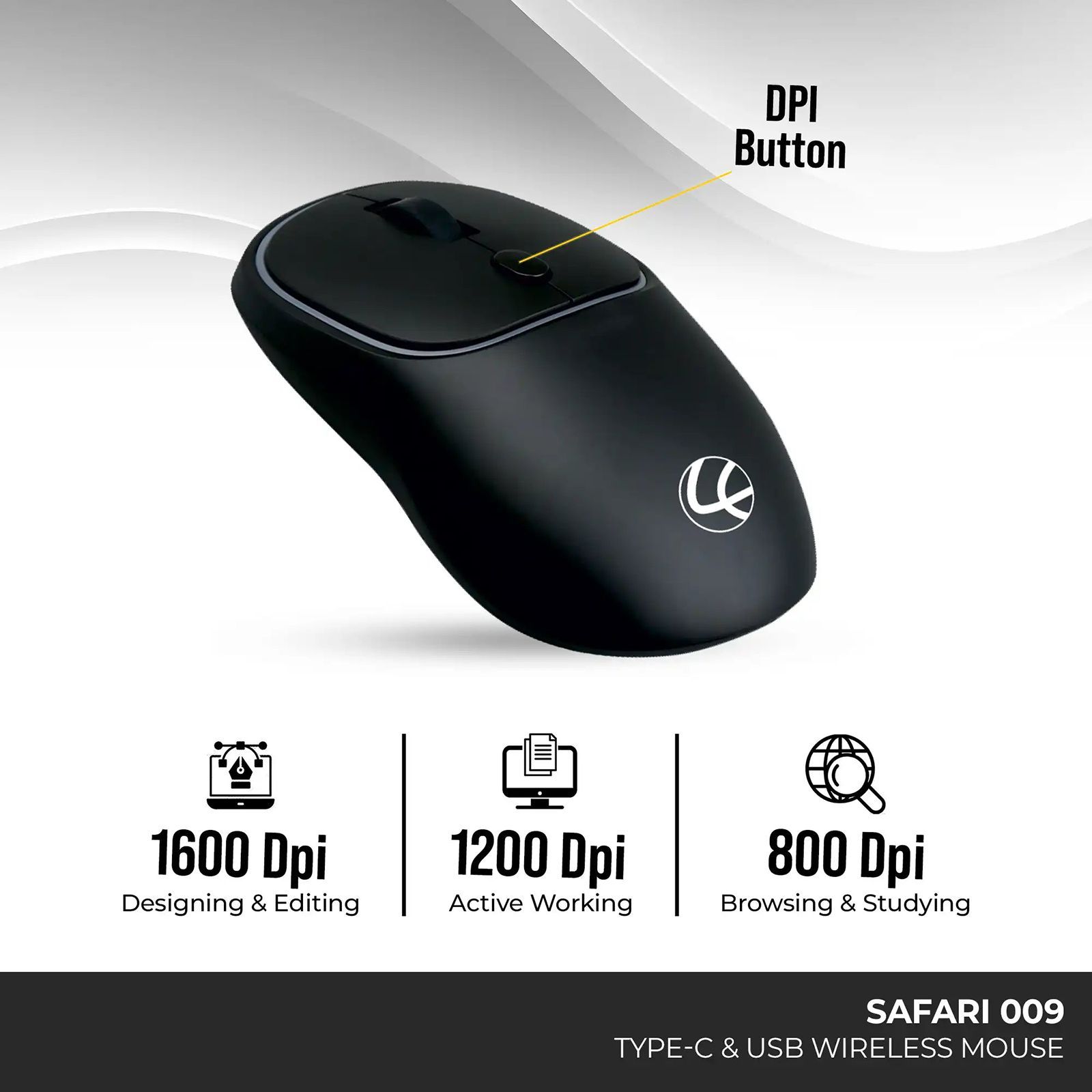 LAPCARE Safari 009 Wireless Optical Gaming Mouse (1600 DPI, Ergonomic Design, Black) LAPCARE Safari 009 Wireless Optical Gaming Mouse (1600 DPI, Ergonomic Design, Black)_8