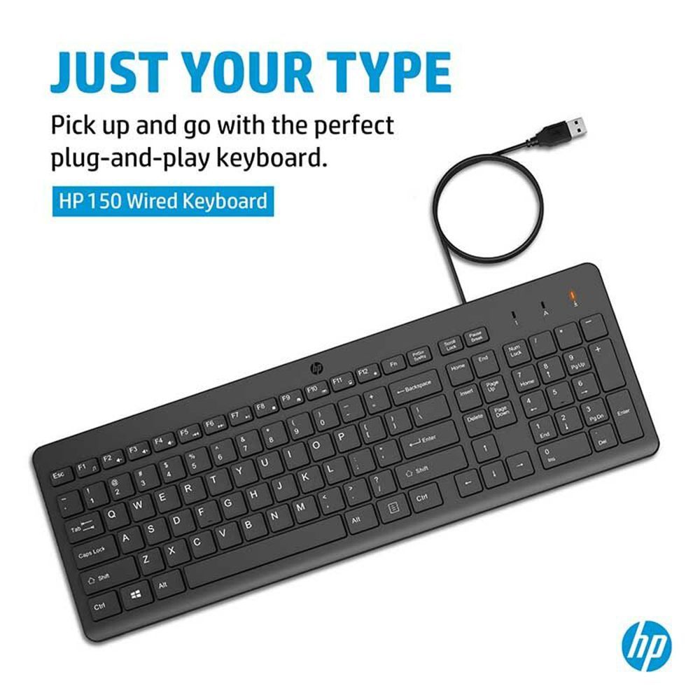 HP 150 Wired Keyboard with 12 Fn Shortcut Keys (Plug & Play, Black)_5