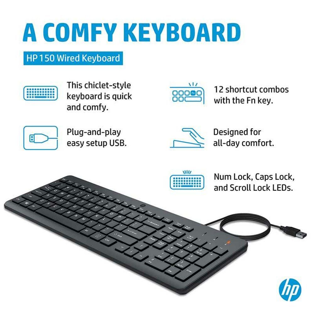 HP 150 Wired Keyboard with 12 Fn Shortcut Keys (Plug & Play, Black)_6