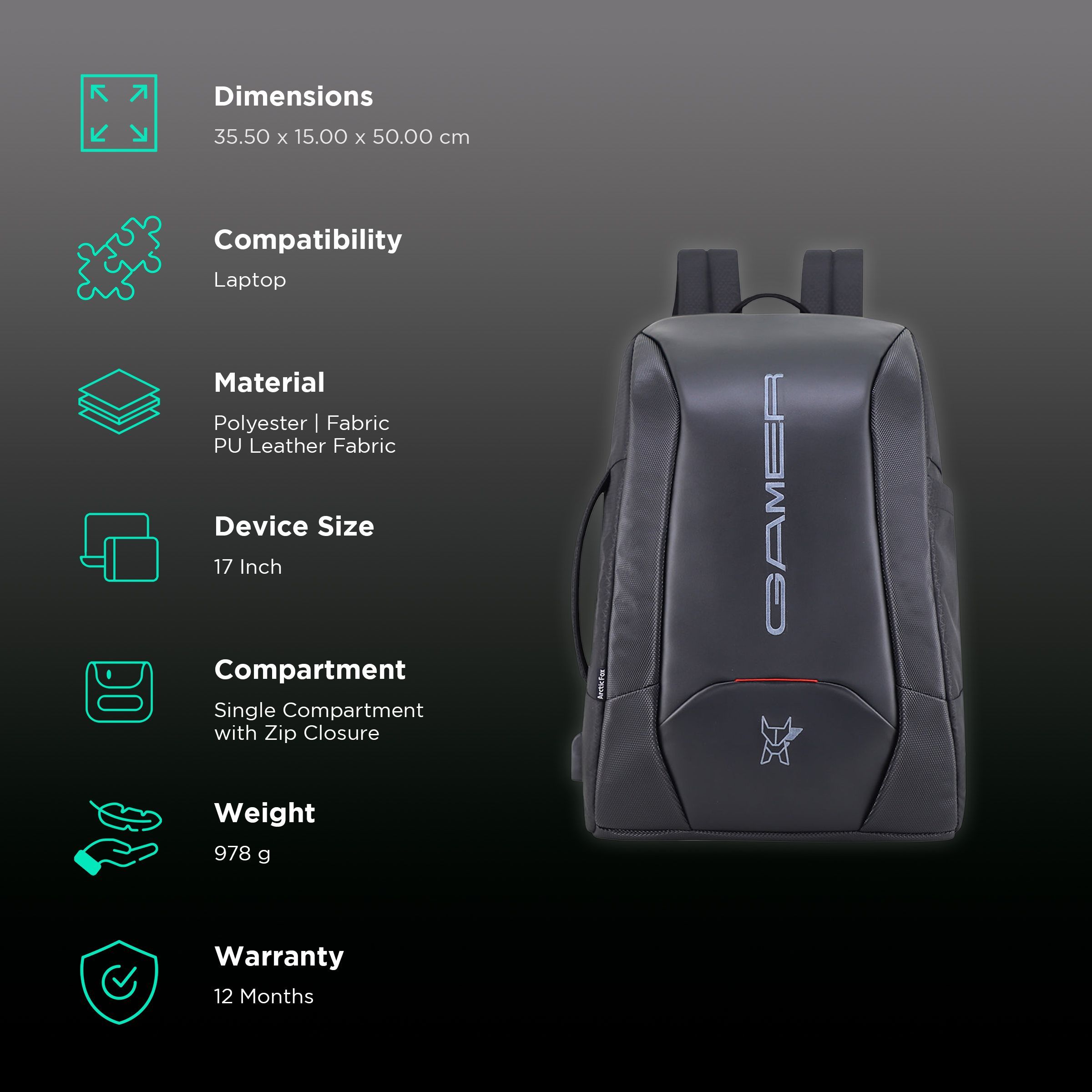 Arctic Fox Kobra 500D Polyester Laptop Backpack for 17 Inch Laptop (27 L, Number Lock, Dark Denim)_2