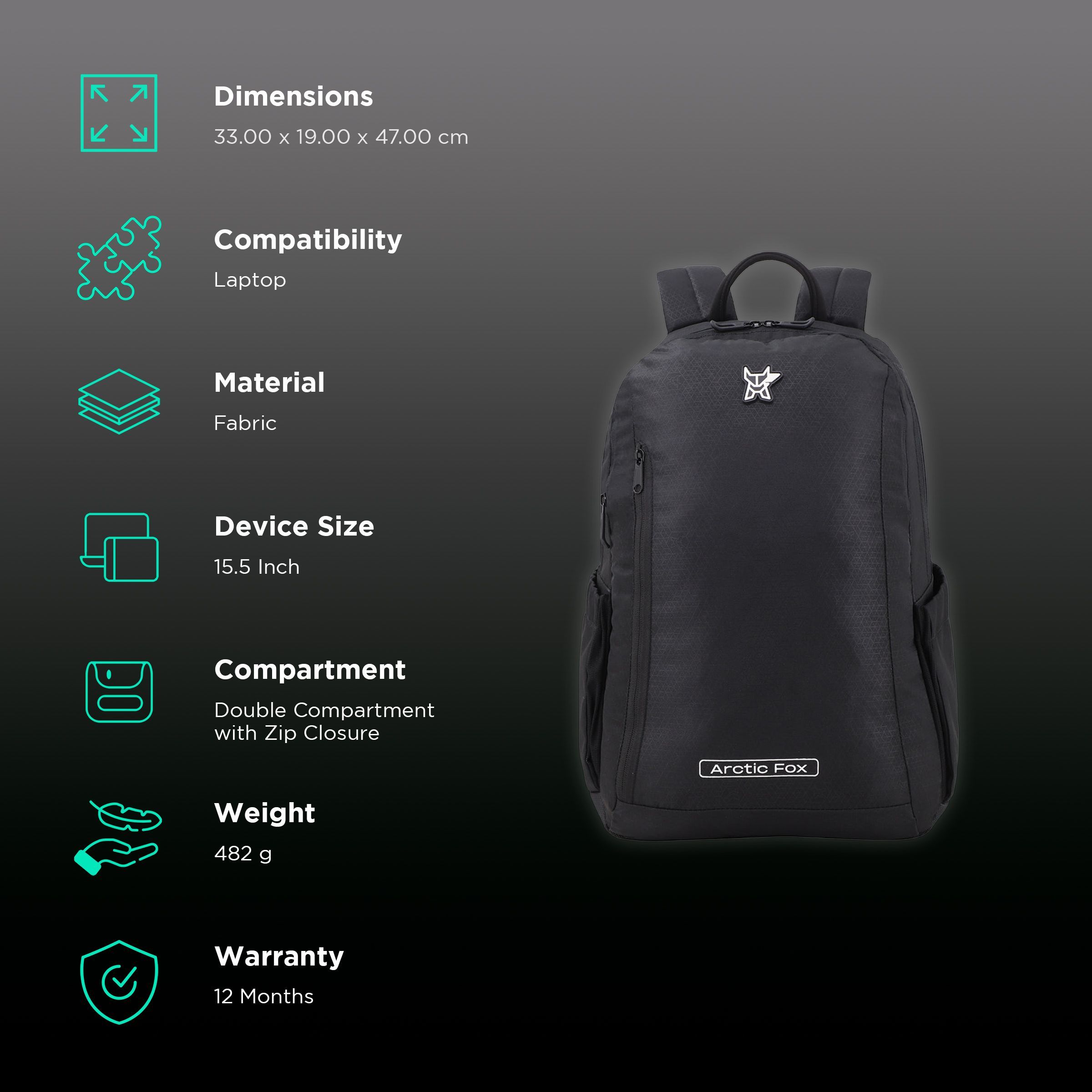 Arctic Fox Pump Polyester Laptop Backpack for 15.5 Inch Laptop (29 L, Water Repellent Fabric, Black)_2