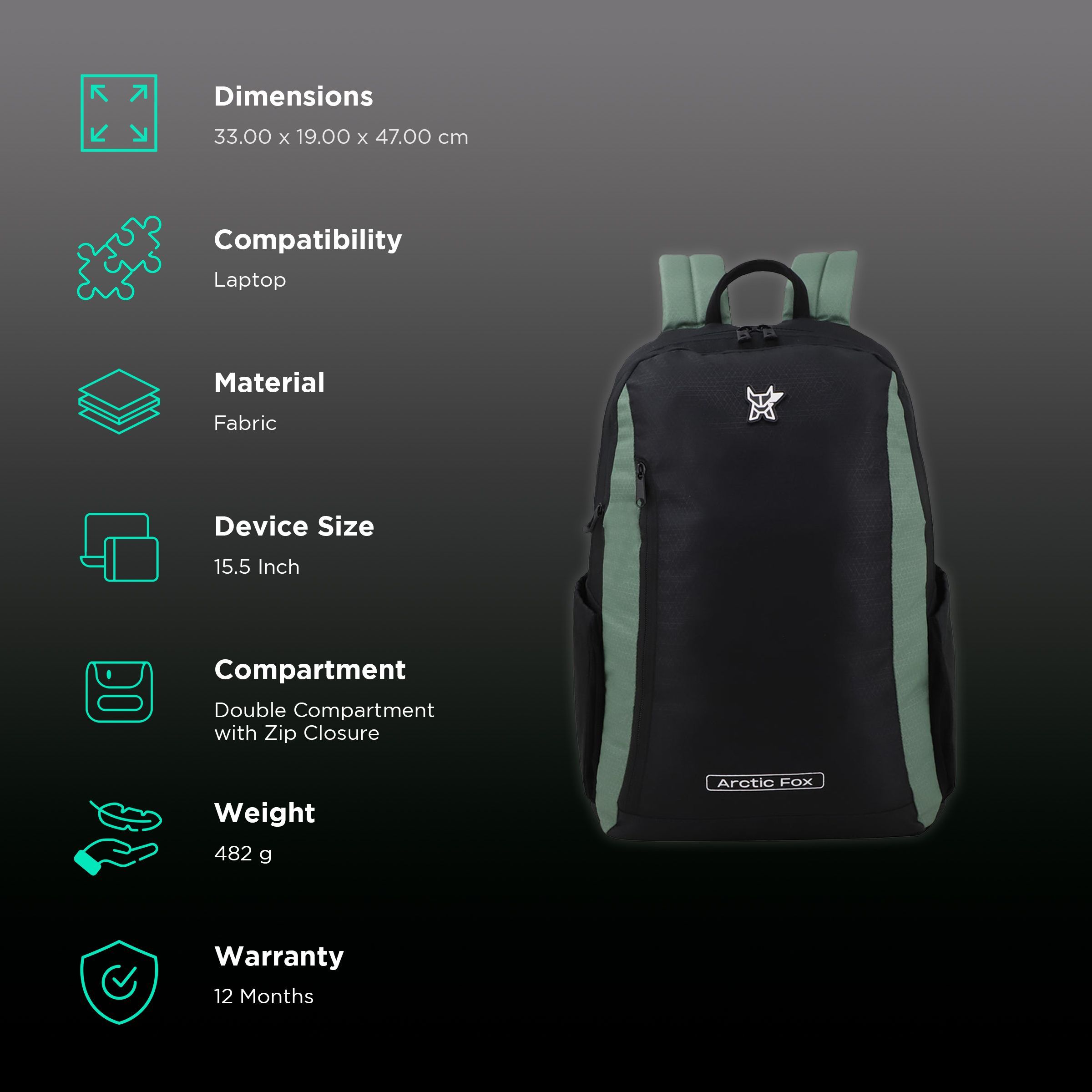 Arctic Fox Pump Polyester Laptop Backpack for 15.5 Inch Laptop (29 L, Water Repellent Fabric, Sea Spray)_2