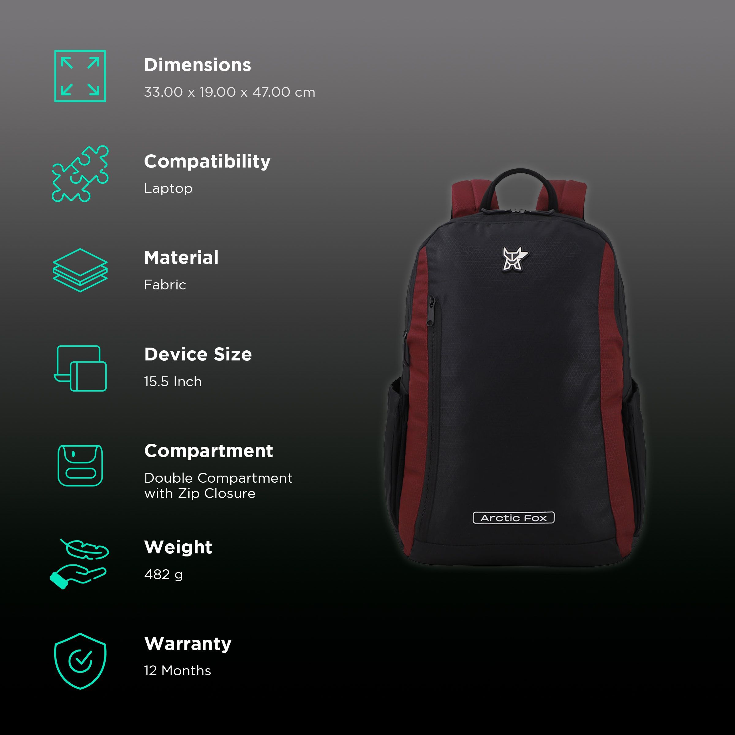 Arctic Fox Pump Polyester Laptop Backpack for 15.5 Inch Laptop (29 L, Water Repellent Fabric, Tawny Port)_2