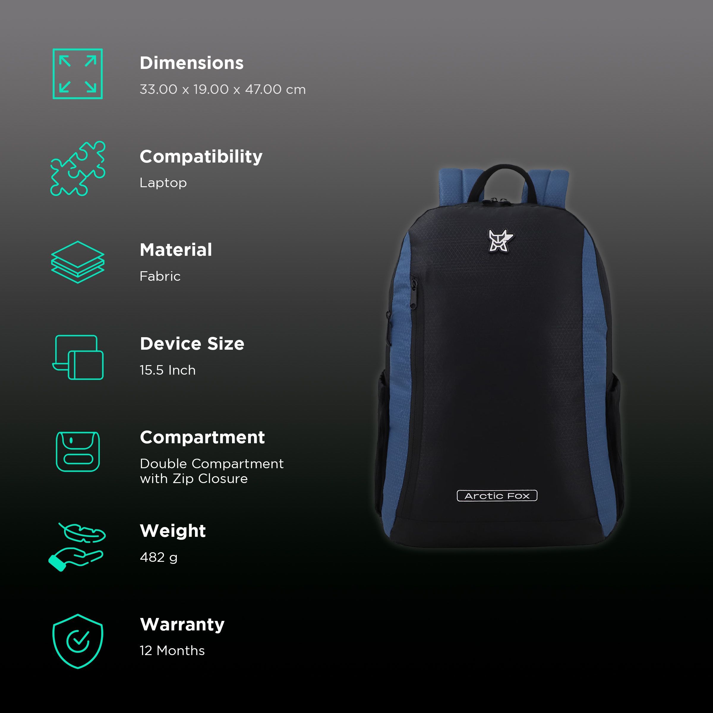 Arctic Fox Pump Polyester Laptop Backpack for 15.5 Inch Laptop (29 L, Water Repellent Fabric, Dark Denim)_2