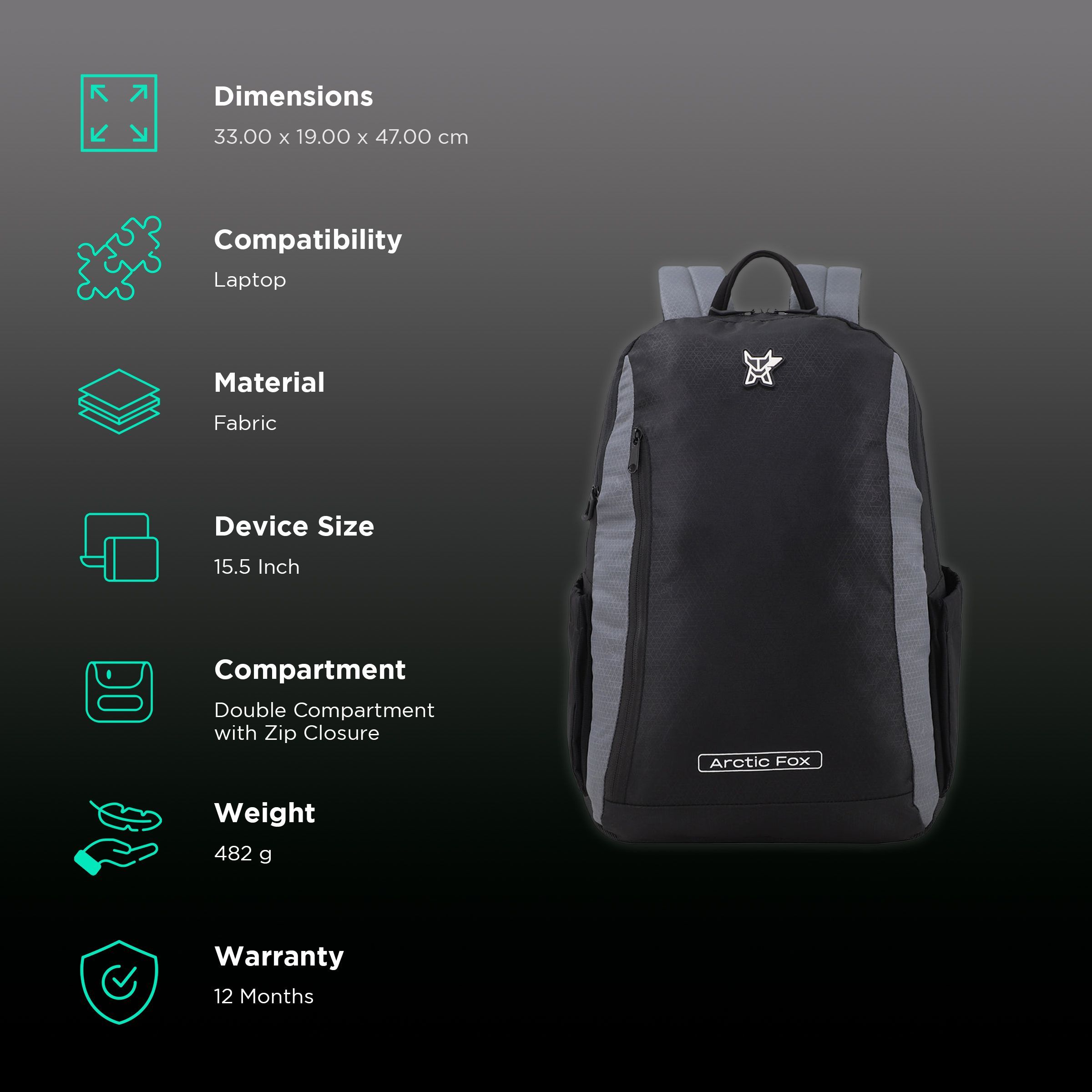 Arctic Fox Pump Polyester Laptop Backpack for 15.5 Inch Laptop (29 L, Water Repellent Fabric, Castel Rock)_2