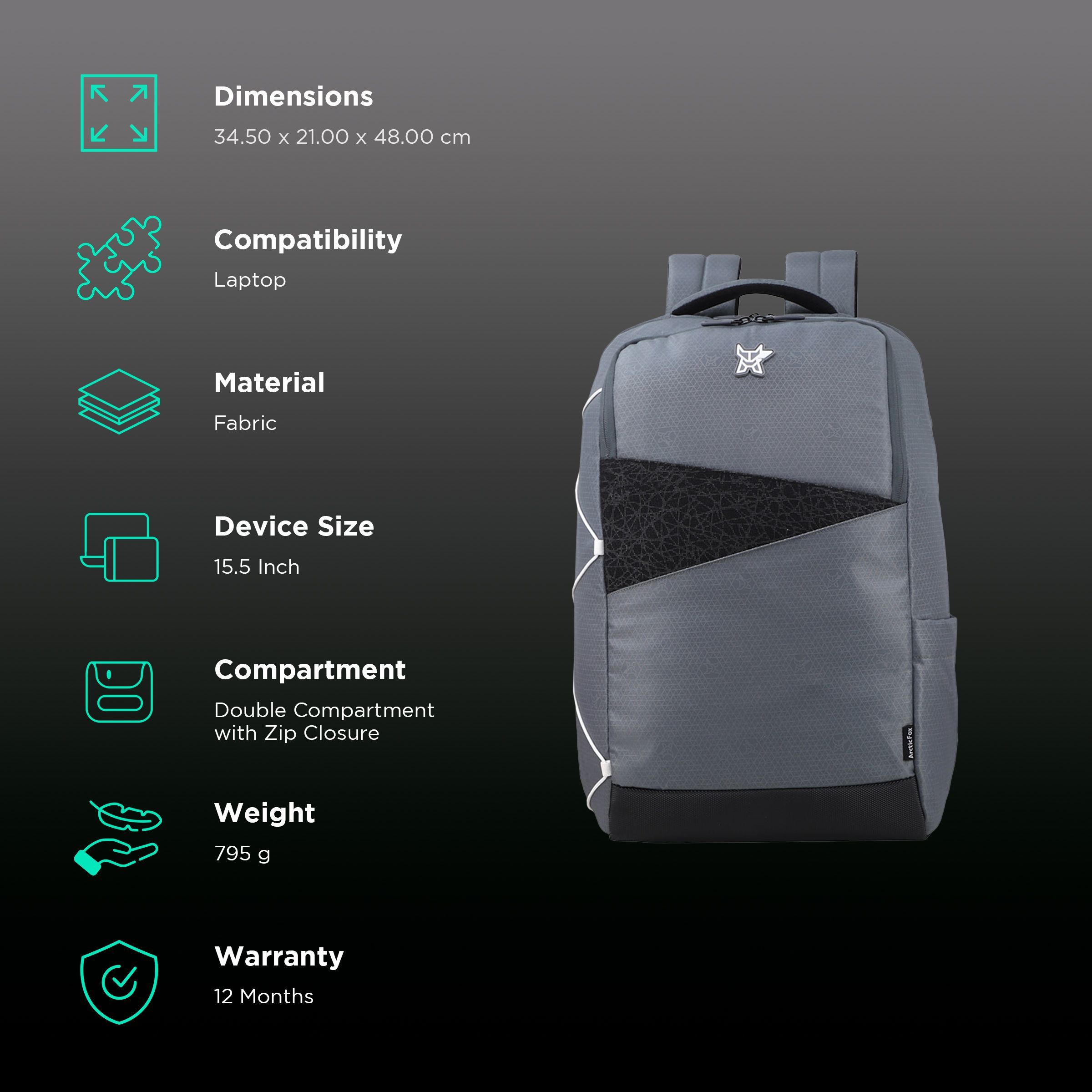 Arctic Fox Stunt Polyester Laptop Backpack for 15.5 Inch Laptop (35 L, Water Repellent Fabric, Grey)_2