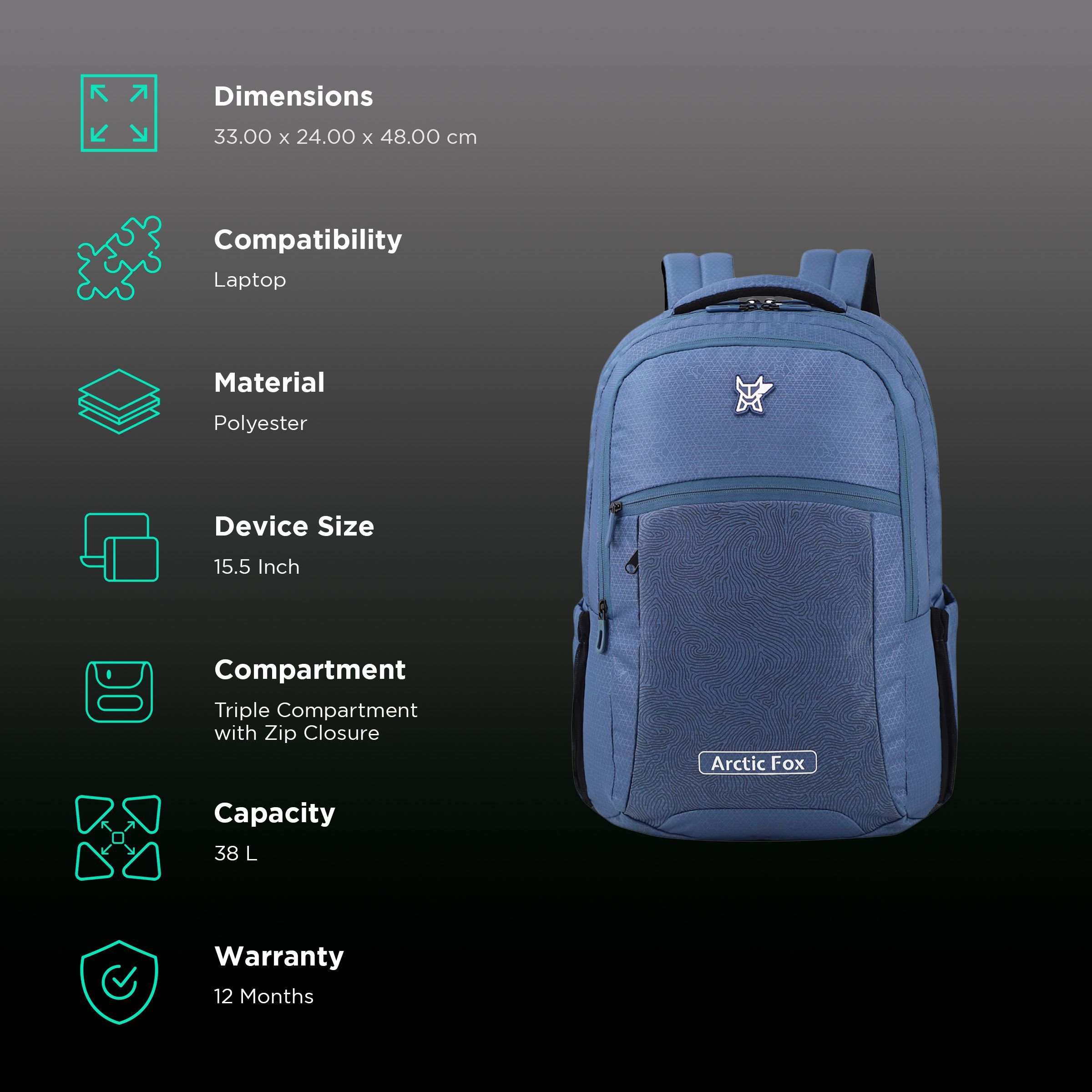 Arctic Fox Trace Polyester Laptop Backpack for 15.5 Inch Laptop (38 L, Air Flow Back System, Dark Denim)_2