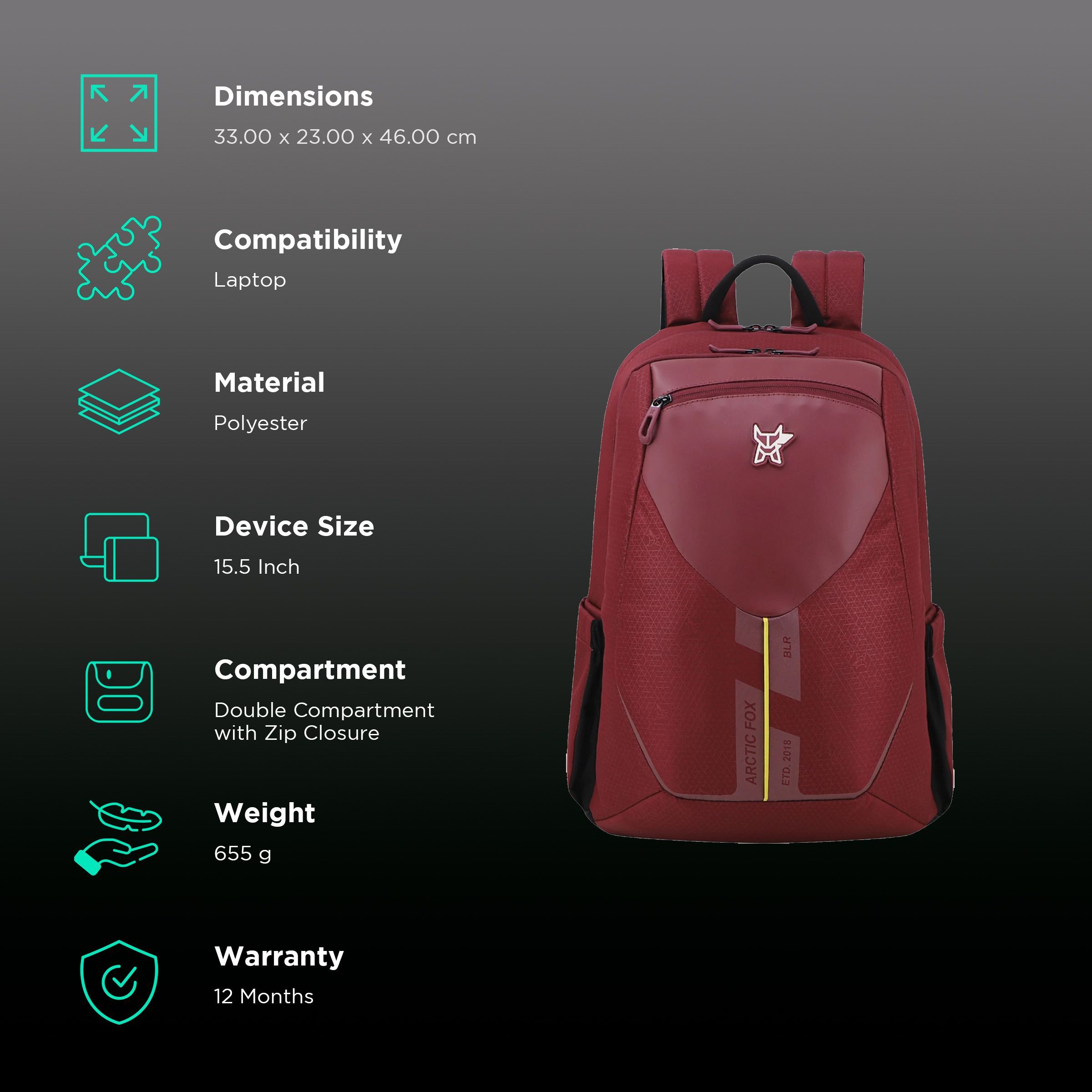 Arctic Fox Honor Polyester Laptop Backpack for 15.5 Inch Laptop (35 L, Adjustable Straps, Tawny Port)_2