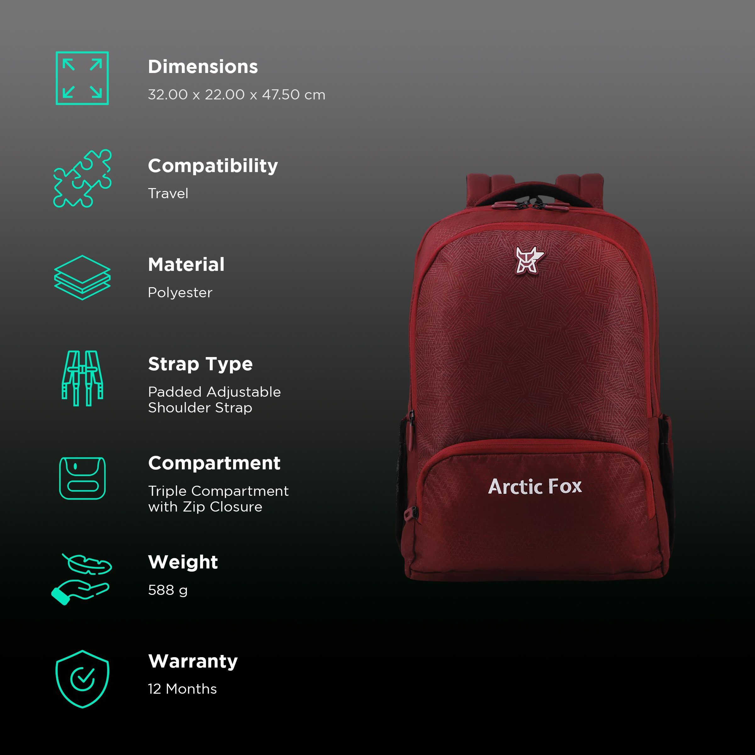 Arctic Fox Tic Tac 34 Litres Polyester Backpack (Water Bottle Pouch, FTEBPKTPOWW105034, Tawny Port)_2