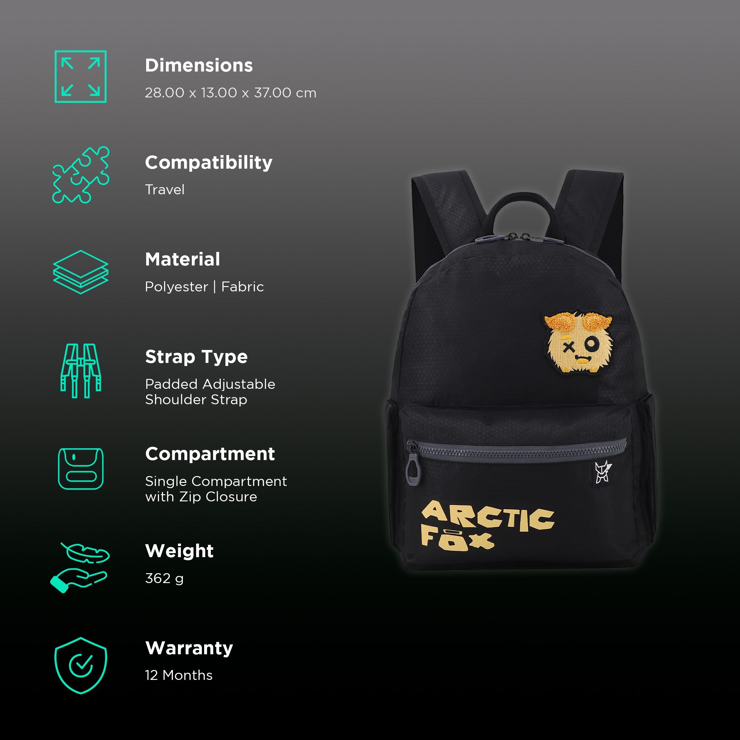 Arctic Fox Puff 14 Litres Polyester and Fabric Backpack (Webbing Handle, FMIBPKBLKWW107014, Black)_2
