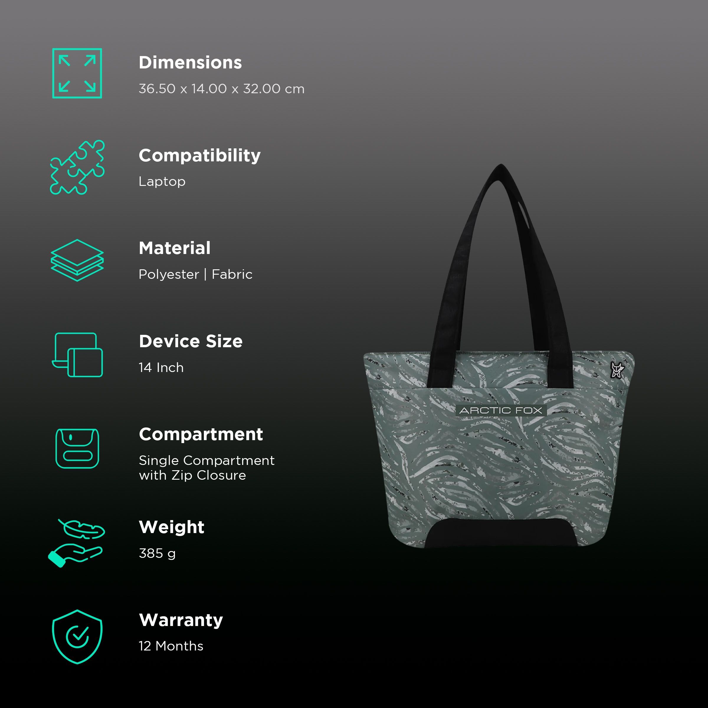 Arctic Fox Feral 500D Polyester Laptop Tote Bag for 14 Inch Laptop (16 L, Anti Slip Handle, Olive)_2