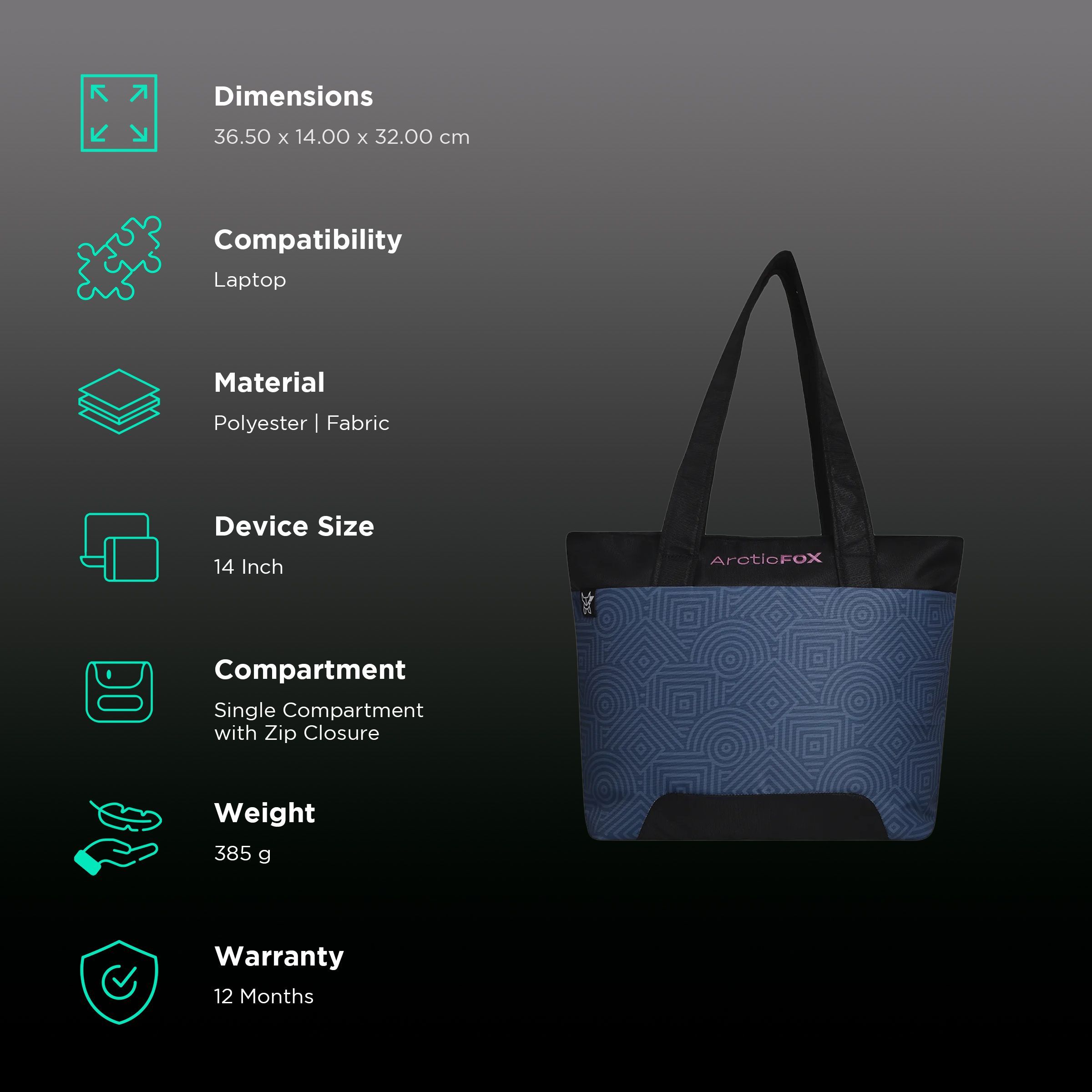 Arctic Fox Lattice Polyester Laptop Tote Bag for 14 Inch Laptop (16 L, Water Repellent Fabric, Dark Denim) Arctic Fox Lattice Polyester Laptop Tote Bag for 14 Inch Laptop (16 L, Water Repellent Fabric, Dark Denim)_2