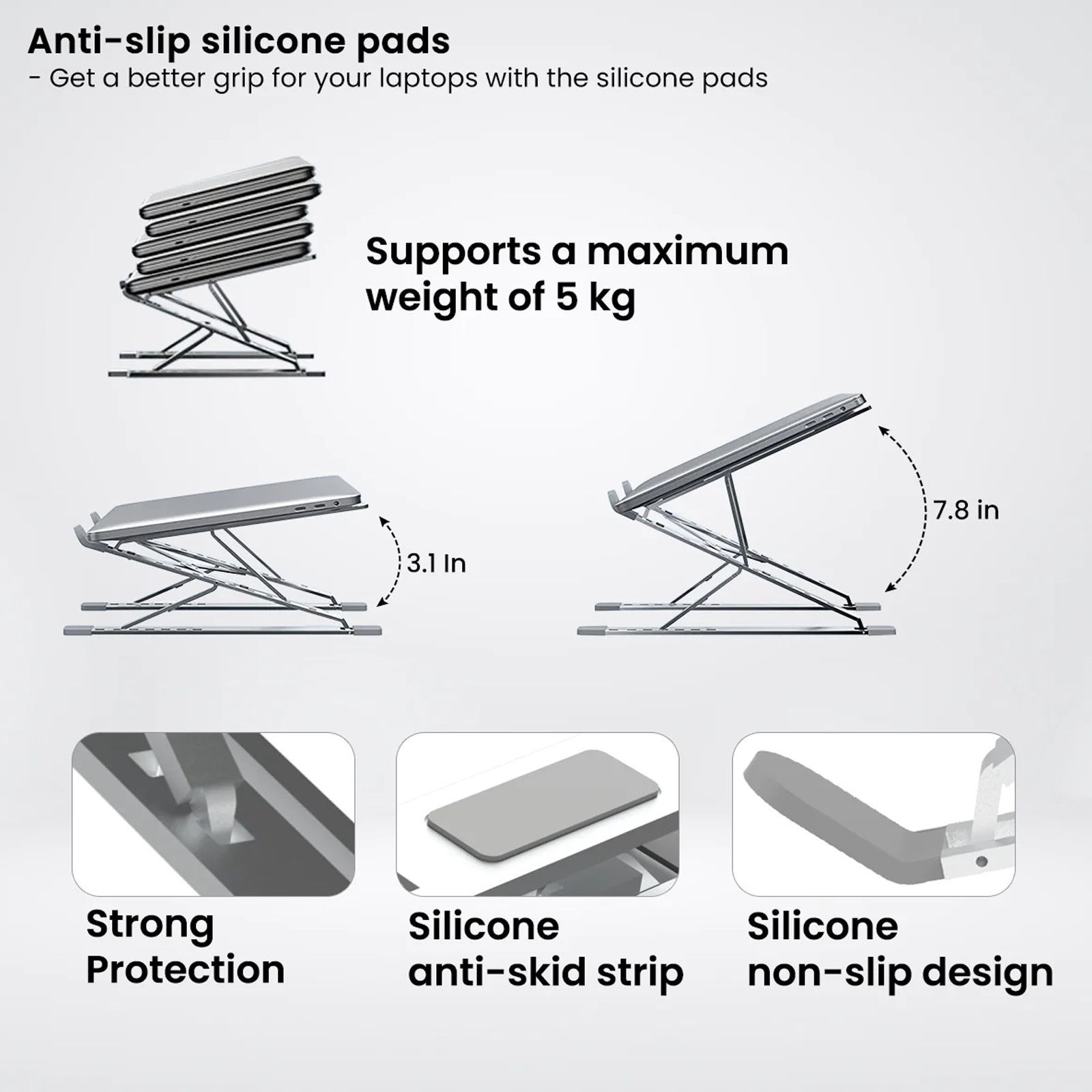 PORTRONICS My Buddy K Pro Laptop Stand (Anti-slip Silicone Pads, POR 1789, Silver) PORTRONICS My Buddy K Pro Laptop Stand (Anti-slip Silicone Pads, POR 1789, Silver)_3