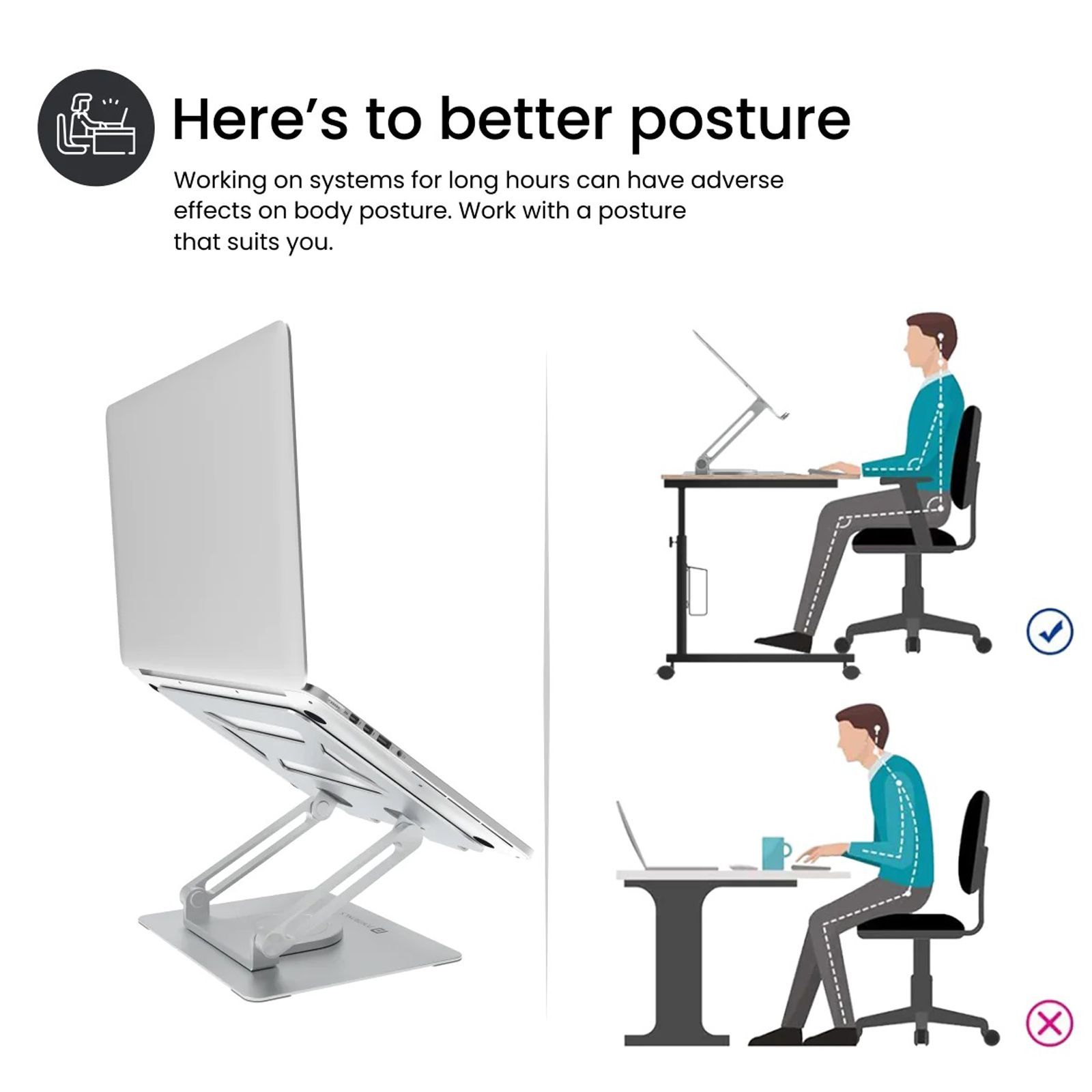 PORTRONICS My Buddy K6 Laptop Stand (Posture Support, POR 1802, Silver)_5