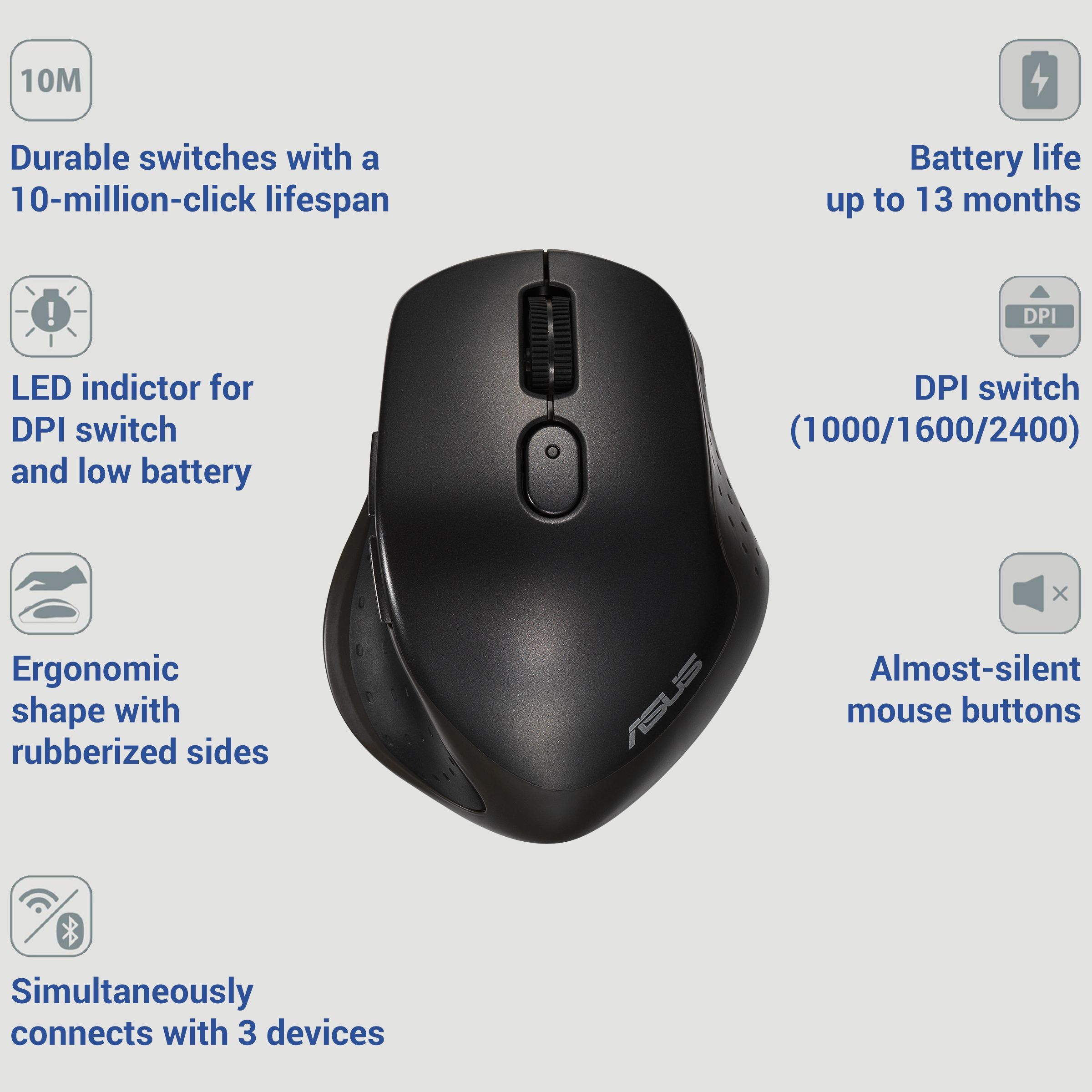 ASUS Silent MW203-BK Bluetooth 5.0 & 2.4GHz Wireless Optical Mouse with Vertical Scroll Wheel (2400 DPI Adjustable, Auto Sleep Mode, Black) ASUS Silent MW203-BK Bluetooth 5.0 & 2.4GHz Wireless Optical Mouse with Vertical Scroll Wheel (2400 DPI Adjustable, Auto Sleep Mode, Black)_10