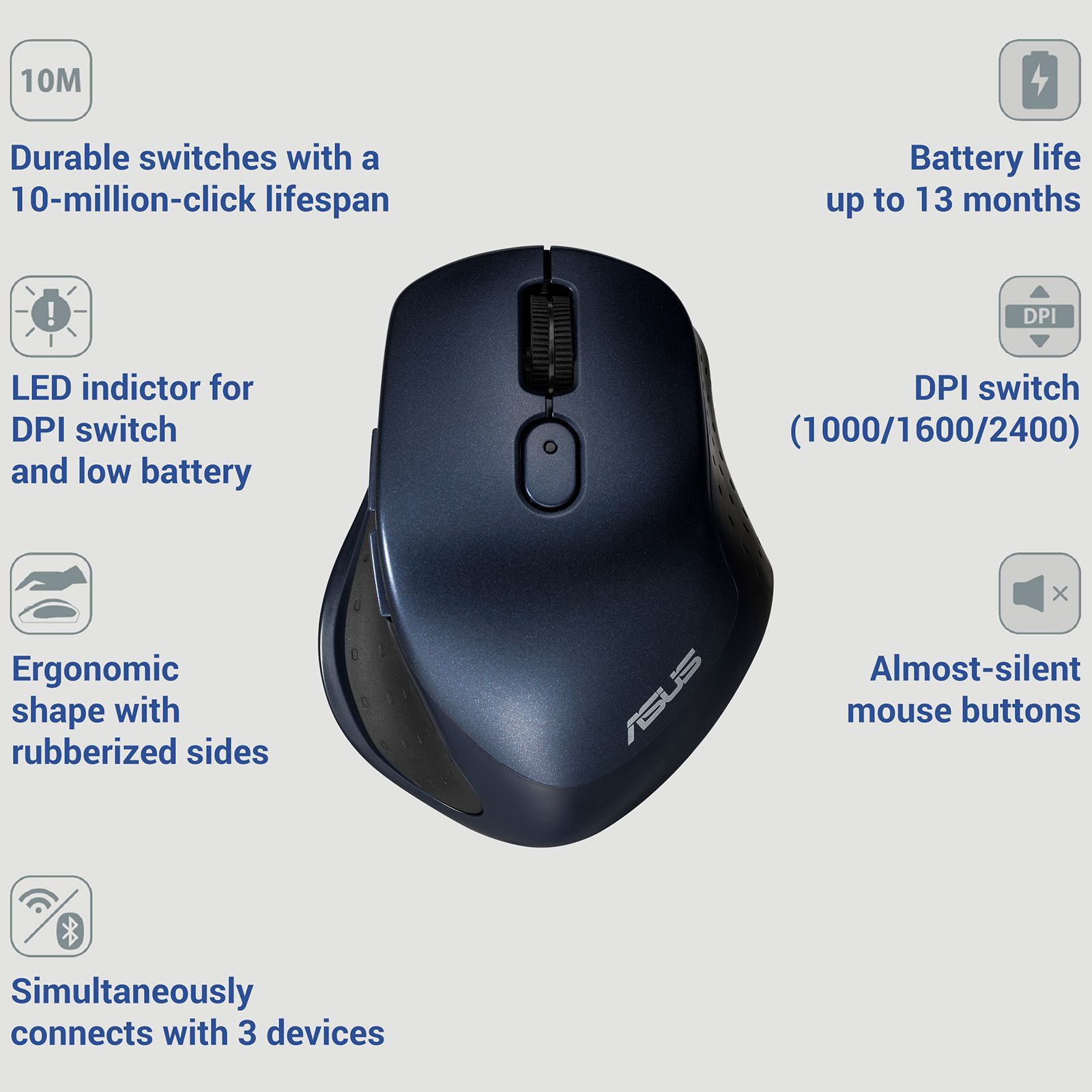 ASUS Silent MW203-BL Bluetooth 5.0 & 2.4GHz Wireless Optical Mouse with Vertical Scroll Wheel (2400 DPI Adjustable, Auto Sleep Mode, Blue)_8