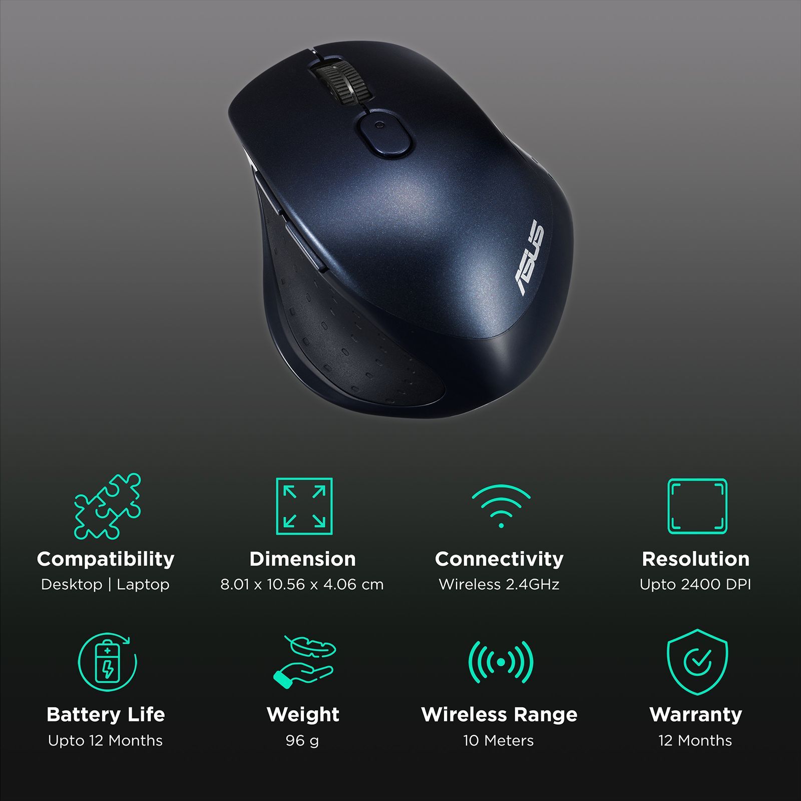 ASUS Silent MW203-BL Bluetooth 5.0 & 2.4GHz Wireless Optical Mouse with Vertical Scroll Wheel (2400 DPI Adjustable, Auto Sleep Mode, Blue)_2