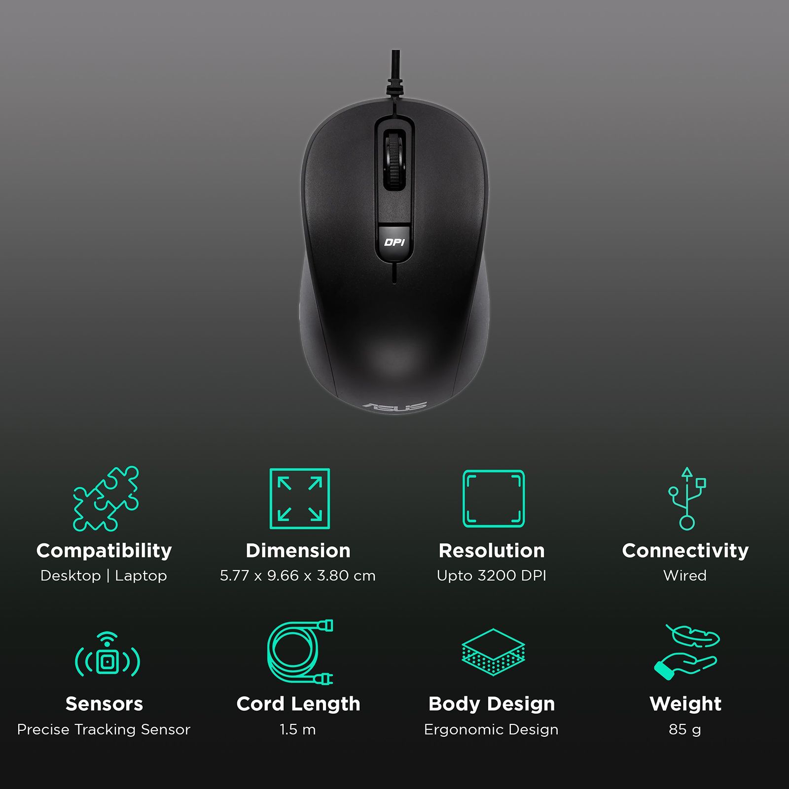 ASUS MU101C Wired Mouse (3200 DPI, Advanced Tracking Technology, Black) ASUS MU101C Wired Mouse (3200 DPI, Advanced Tracking Technology, Black)_2