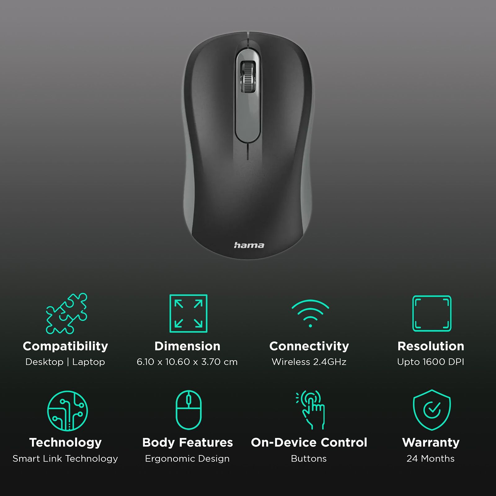 hama AMW-200 2.4GHz Wireless Optical Mouse with 3 Buttons (1600 DPI, Nano Receiver, Black) hama AMW-200 2.4GHz Wireless Optical Mouse with 3 Buttons (1600 DPI, Nano Receiver, Black)_2