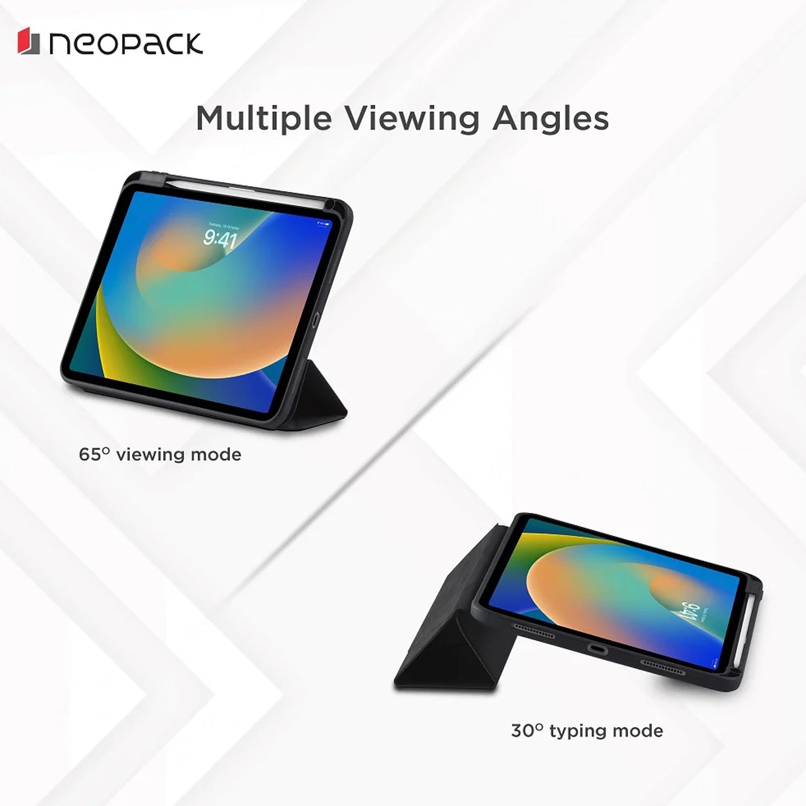 neopack Alpha Flip Case for Apple iPad 10.2 Inch with Pencil Holder (All Gen) (Transparent Back Shell Design, Black)_3